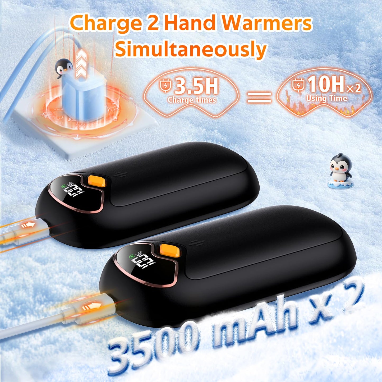 Hand Warmers Rechargeable - 7000mAh Magnetic Electric Hand Warmer 2 Pack, 20Hrs Warmth, LED Digital Display, 4 Heating Levels Portable Pocket Heater, Reusable Handwarmers for Raynauds Golf Hunting