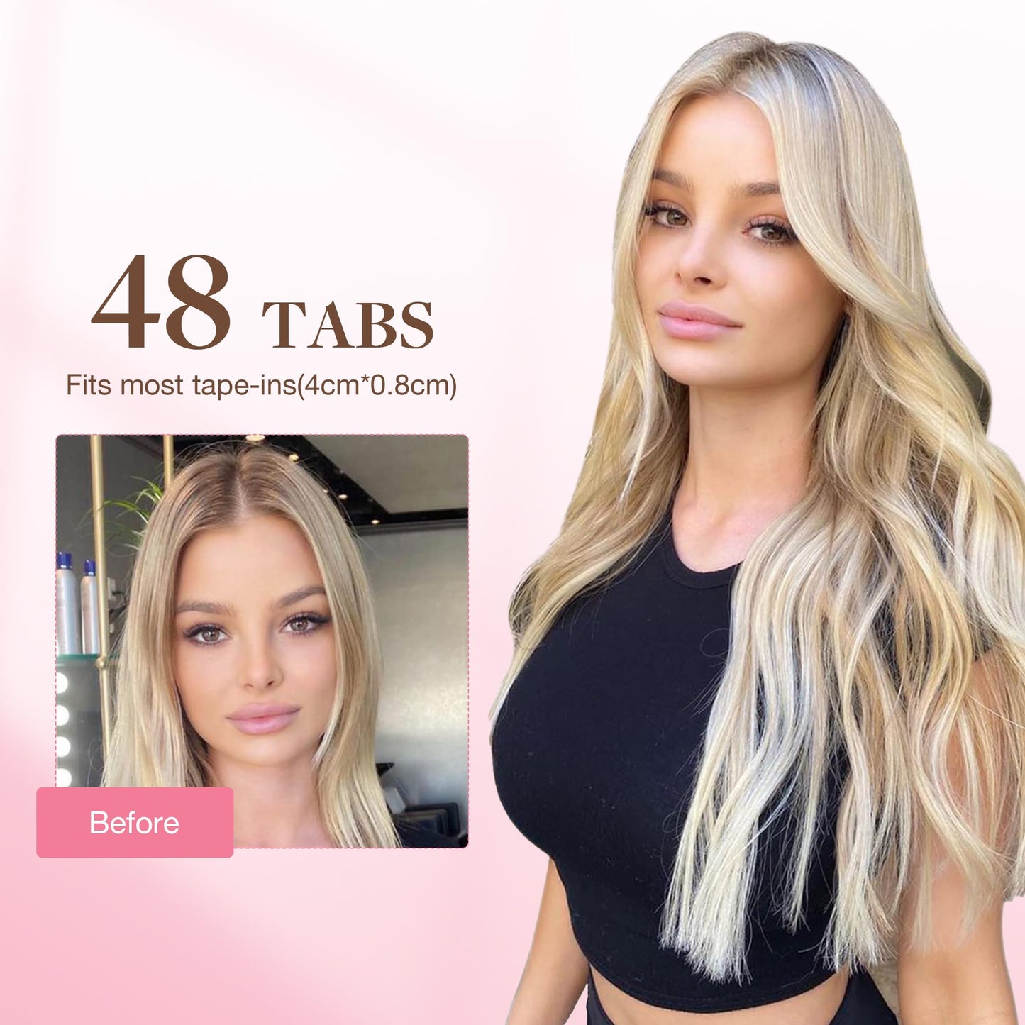 GOO GOO Hair Extension Double Sided Adhesive Replacement Tape, Professional Strong for Tape in Extensions 48pcs, 1.6 * 0.3inch per Piece