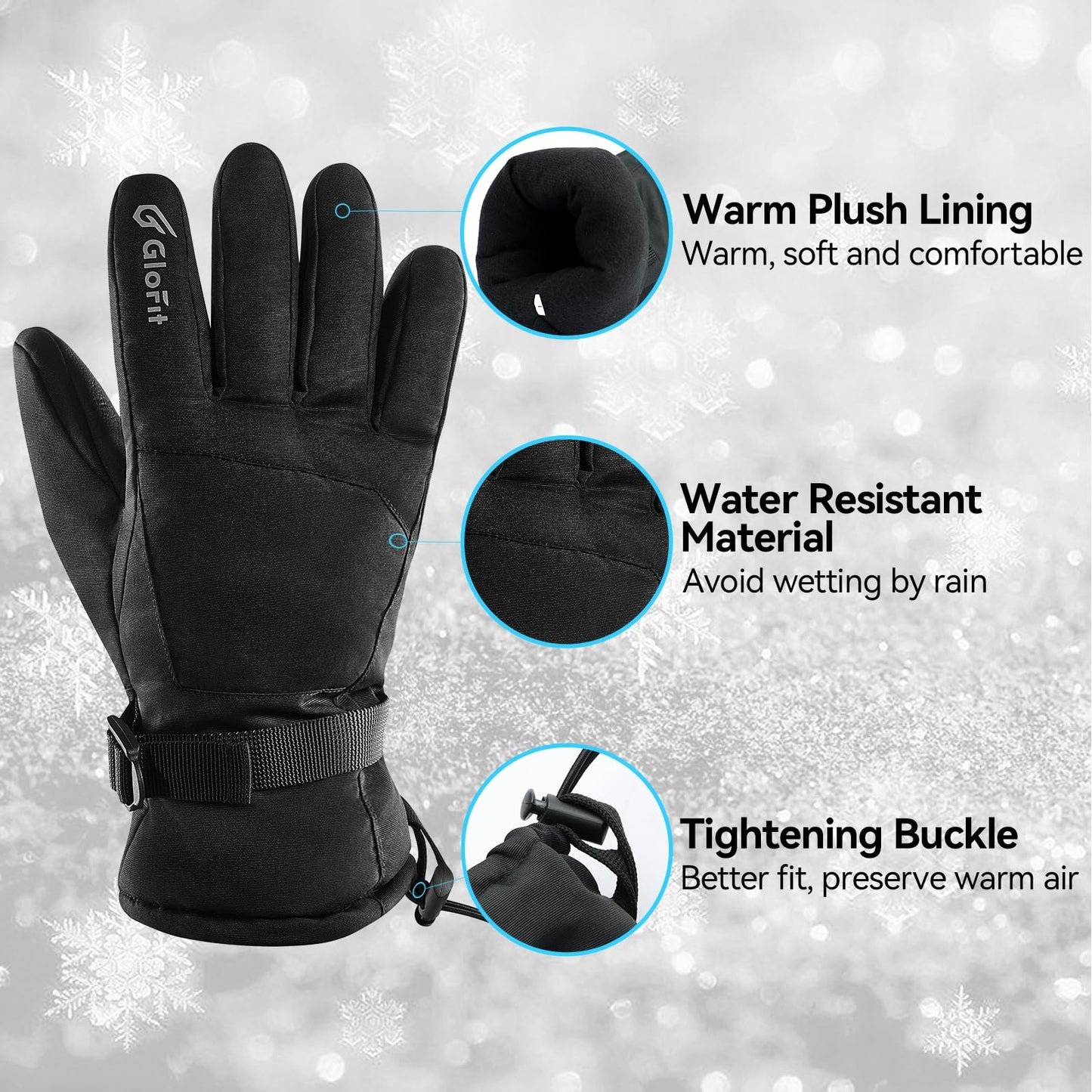 Glofit Winter Gloves PU Leather Palm Warm Windproof Water-Resistant Men Women - Thermal Gloves Cold Weather for Motorcycle Cycling Skiing Running Outdoor Working