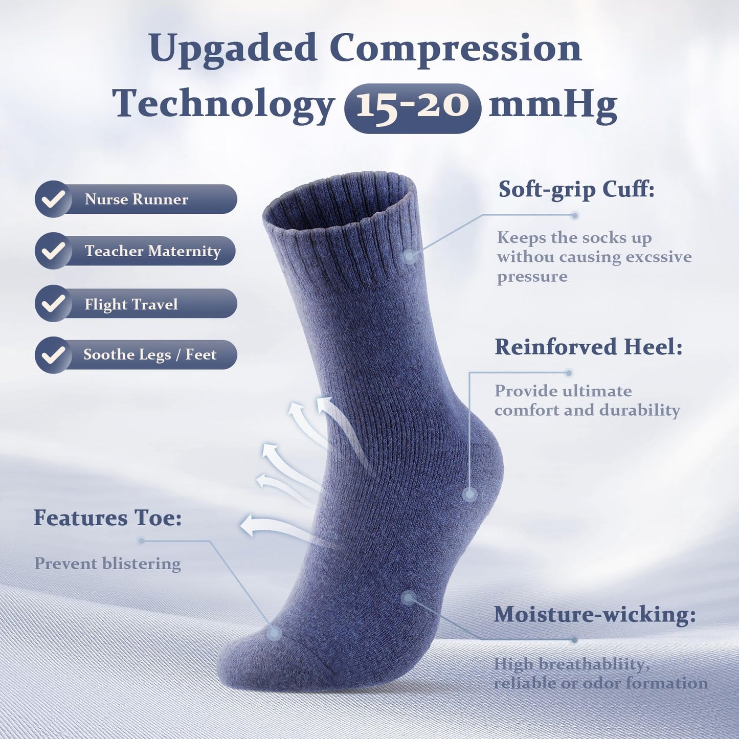 Redair Merino Wool Socks Mens, 3 Pairs of Heavyweight Thermal Running Socks for Winter, Thermal Warm Boot Socks for Outdoor indoor, Moisture Wicking Soft Crew Socks fit Sizes 6-13