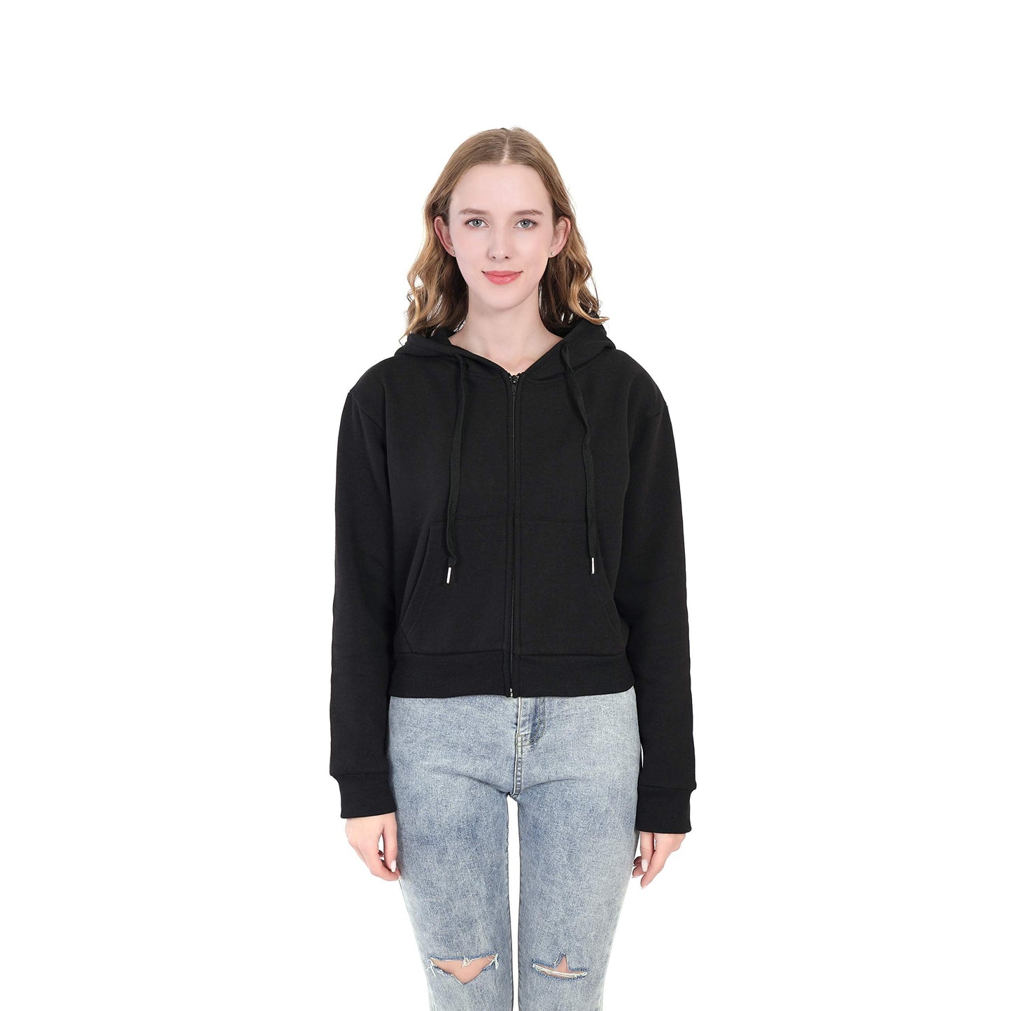 Germinate Huang Cropped Zip Up Hoodie Women Zipper Aesthetic White Black Crop Short Sweatshirt Jacket Teen Girls Oversized (US, Alpha, Large, Regular, Regular, Black)