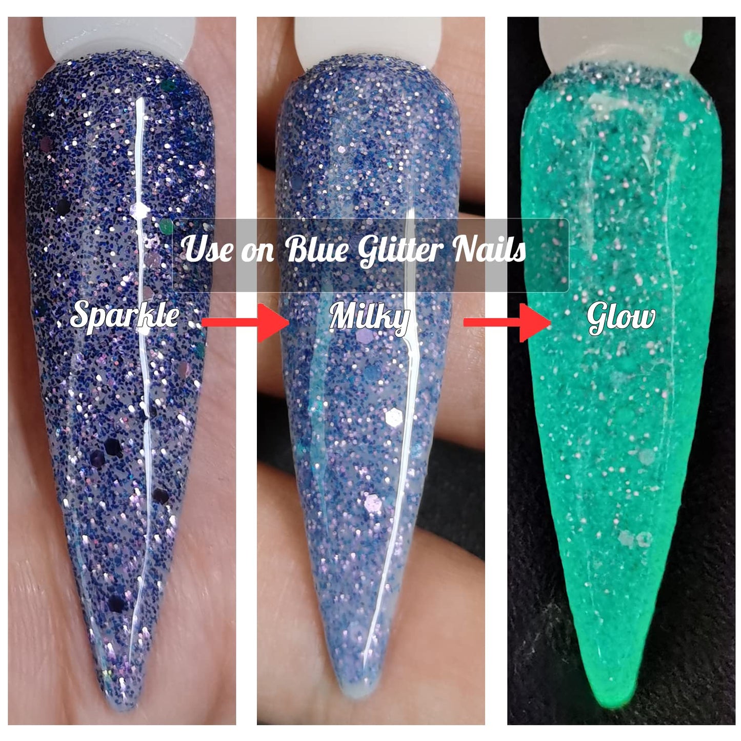 OUMISAYA Glow in the Dark Clear Nail Dip Powder 1OZ Semi Transparent Top Coat Powder for nail arts