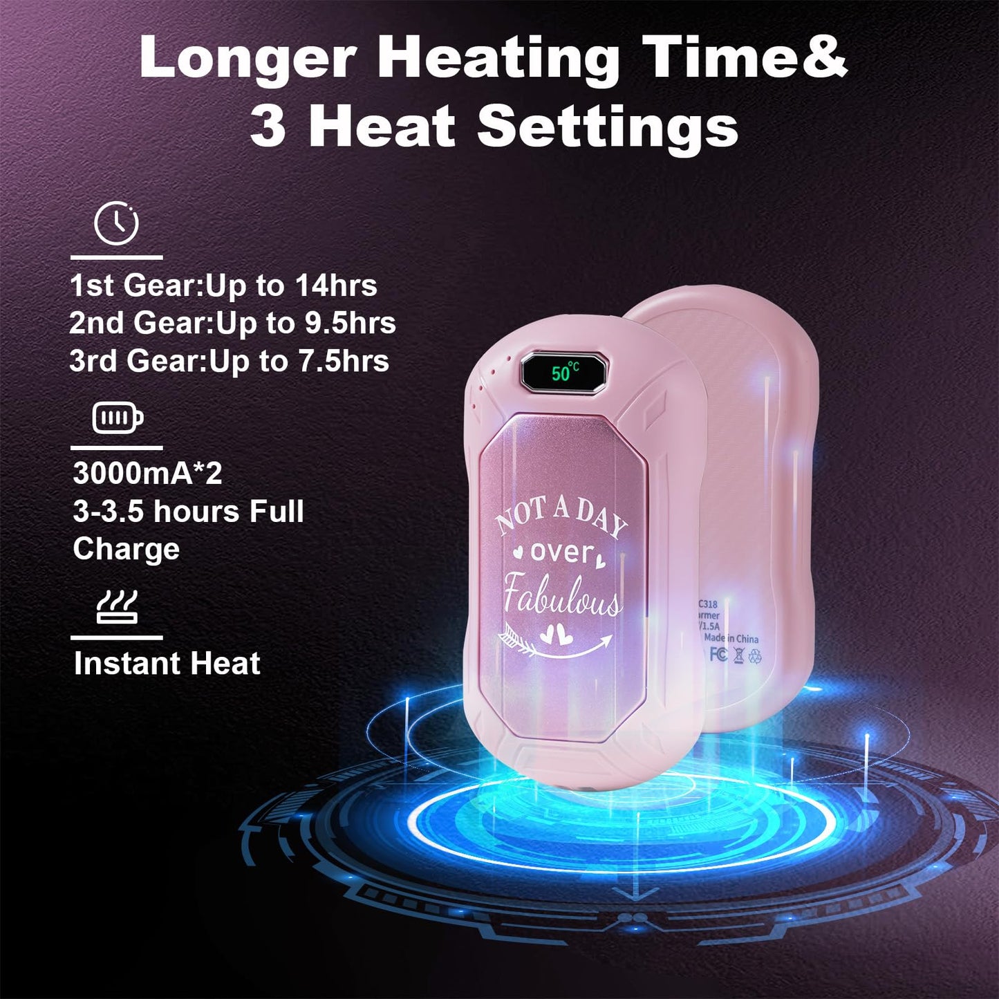 Hand Warmers Rechargeable 2 Pack, 6000mAh Portable Electric Hand Warmers, 2 in1 Magnetic Hand Warmer, Womens Gifts for Christmas, Pocket Reusable Heater for Outdoor, Golf, Hunting, Camping Gear