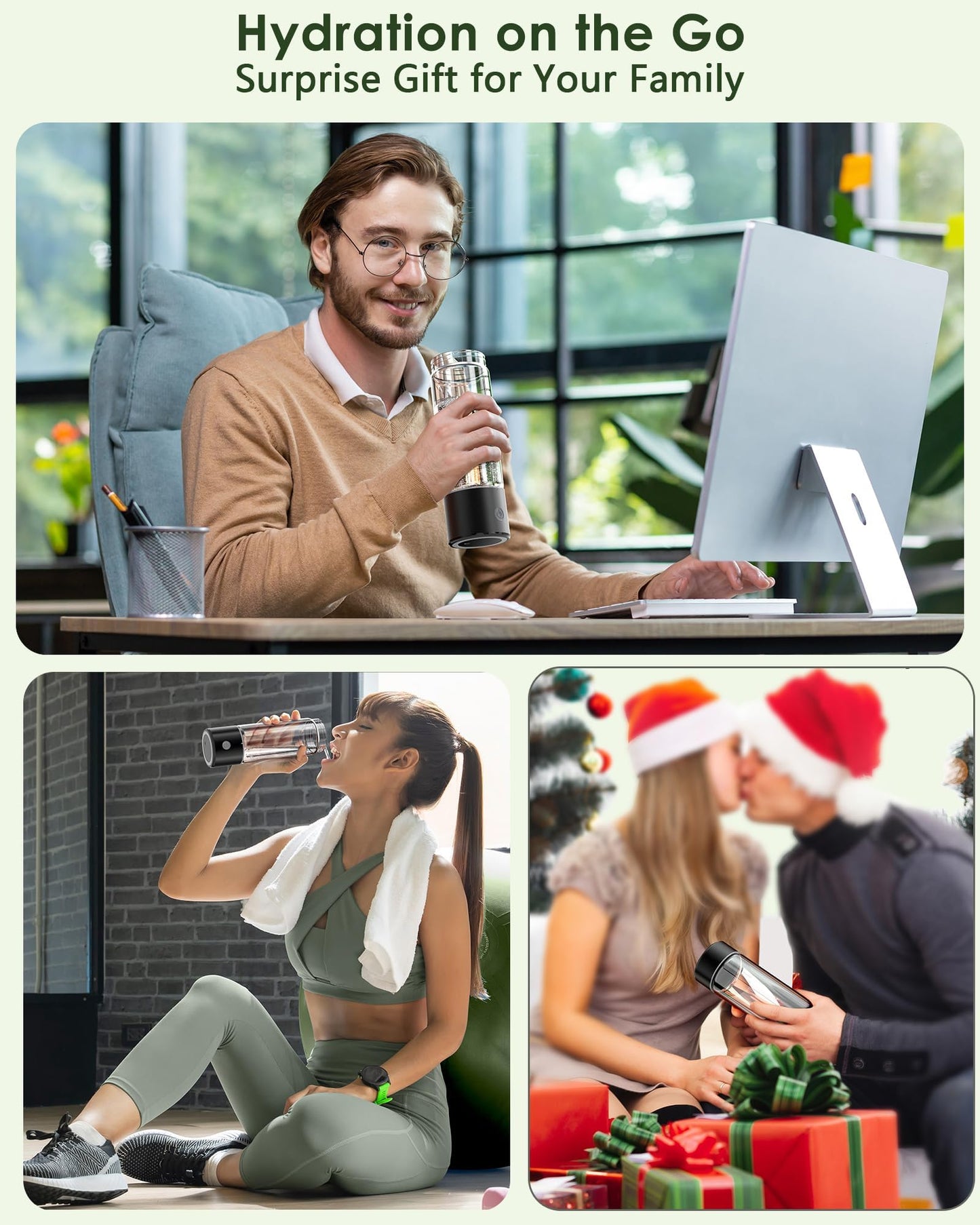 MOVOCA Upgrade Hydrogen Water Bottle, 3Min 2200PPB Rapid Hydrogen Water Generator -SPE PEM Tech, 14OZ Portable Hydro Water Machine, Health Care Gifts for Husband, Wife, Family, Friends, Travel