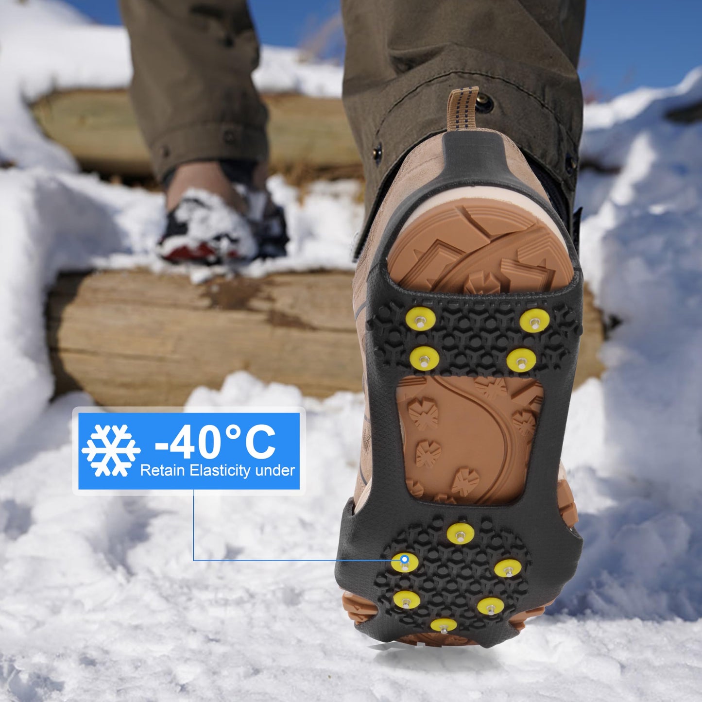 Ice Cleats Snow Traction Cleats, 10-Studs Walk Traction Cleats Crampons for Walking on Snow and Ice Anti Slip Rubber Walking Cleats Slip-on Stretch Footwear for Women Men Kids (Size XL)