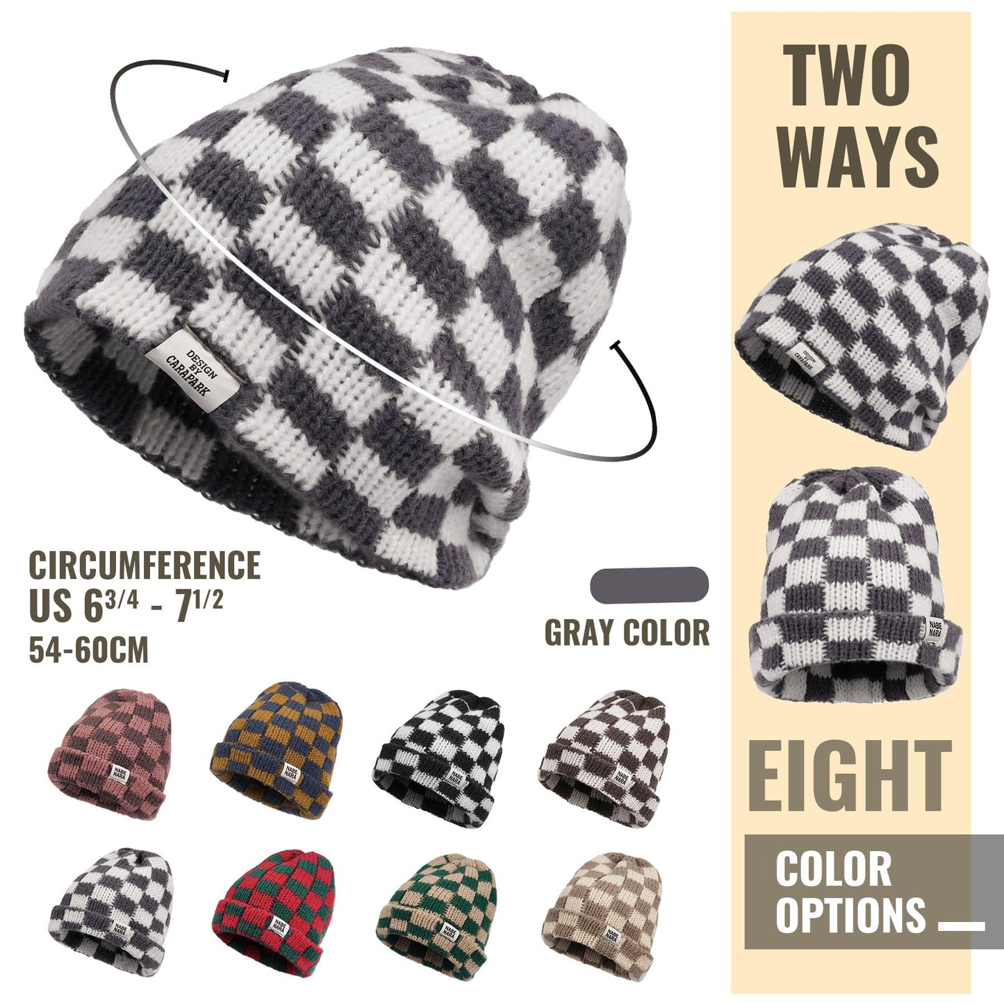 Croogo Cuffed Beanie for Men Women Knit Skull Cap Warm Stocking Hats Winter Beanie Plaid Acrylic Hat Skullcap Hat,Gray-KH56