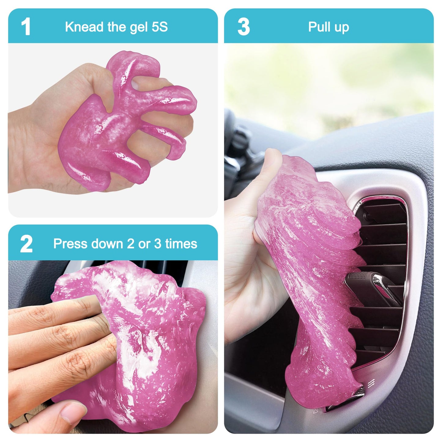 FiveJoy Car Cleaning Gel Universal Cleaning Putty for Car Interior, Reusable Auto Cleaning Slime Car Cleaning Supplies for Car Vent, Keyboard Cleaner Pink