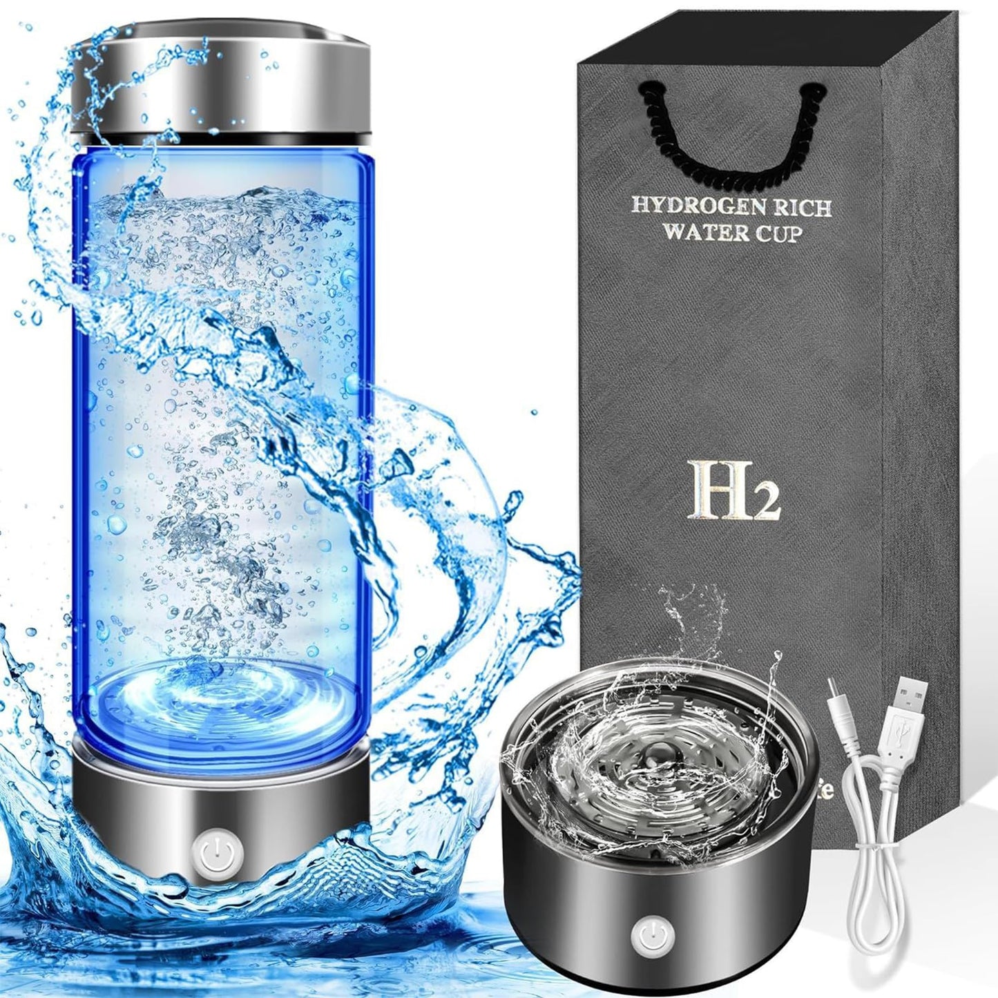 Hydrogen Water Bottle,Rechargeable Hydrogen Water Bottle Generator, Portable Hydrogen Water Ionizer Machine for Sports & Outdoors