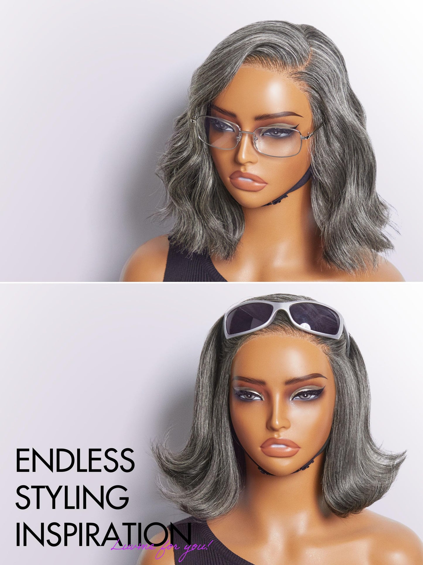 LUVME HAIR 14'' Grey Salt & Pepper Bob Wig Blunt Cut Bob Wig Pre Cut Glueless Wigs Glueless Lace Front 14 Inches Bob, Pre Cut Plucked Hd Lace Short Wig Ready To Go Natural Color Straight Side Part