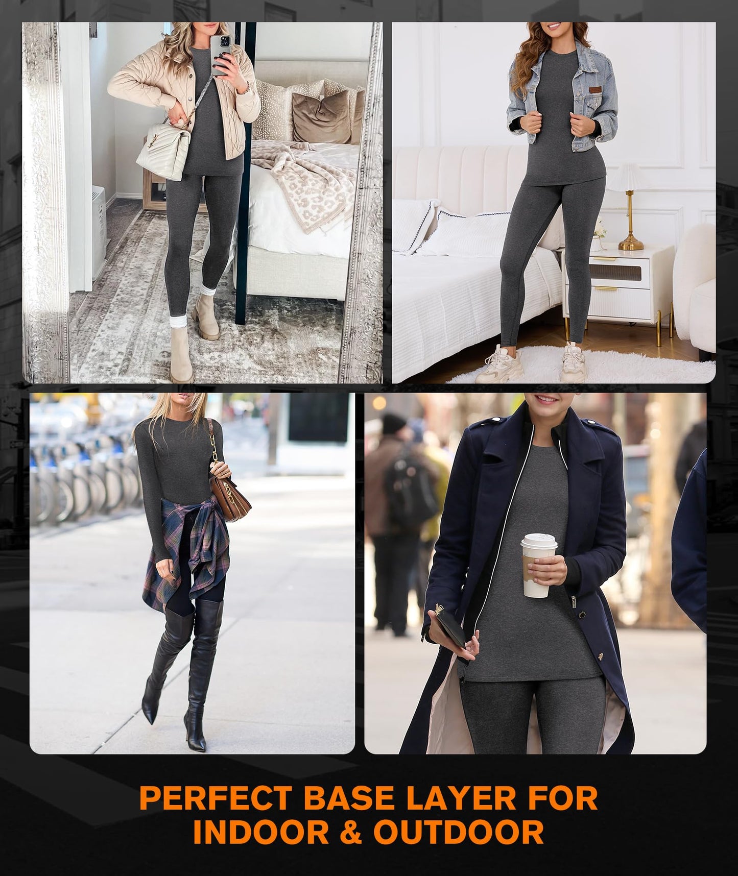 BESTENA Women’s Thermal Underwear Set, Fleece Lined Long Underwear, Warm Base Layer Top and Bottom for Cold Weather