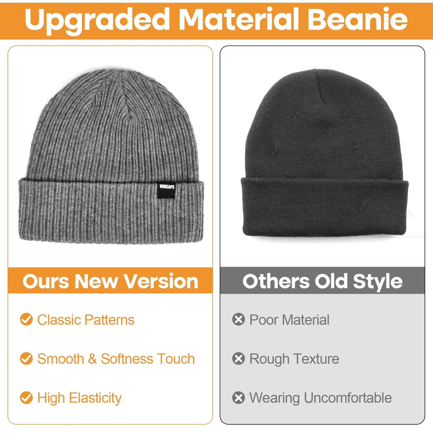 Wmcaps Beanie Winter Cuffed Beanie for Men Women, Soft Texture Stylish Slouchy Beanie, Unisex Warm Knit Caps (Black)