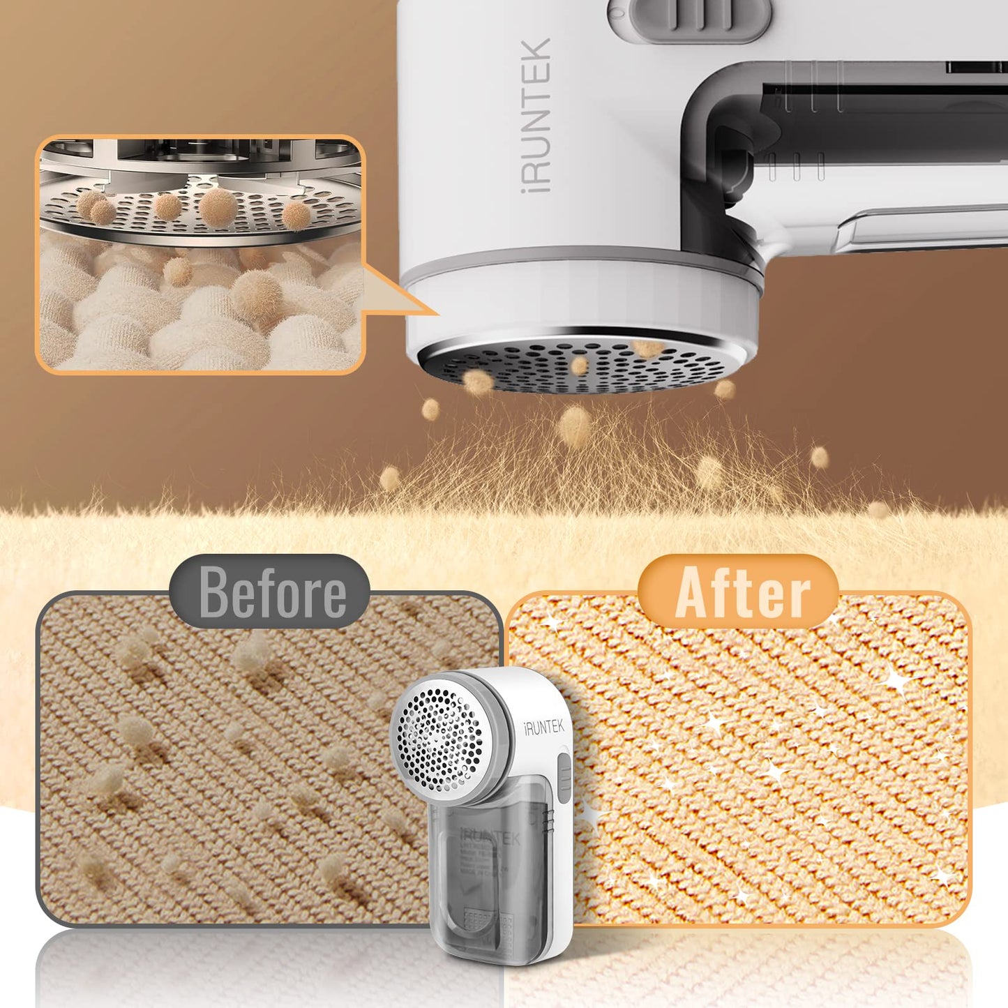 iRUNTEK Wired Fabric Lint Remover, Plug-in Lint Shaver and Brush 2 in 1,Sweater Defuzzer for Removing Fuzz, Lint Balls, Pills, Bobbles from Clothes, Furniture, Carpet & Couch