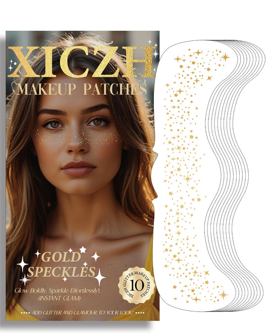 XICZH Glitter Freckles, Gold Freckles Temporary Face Tattoos,Coachella Face Glitter for Women Girls, Singer Concerts Festival Rave Accessories (Gold - 10 pcs)