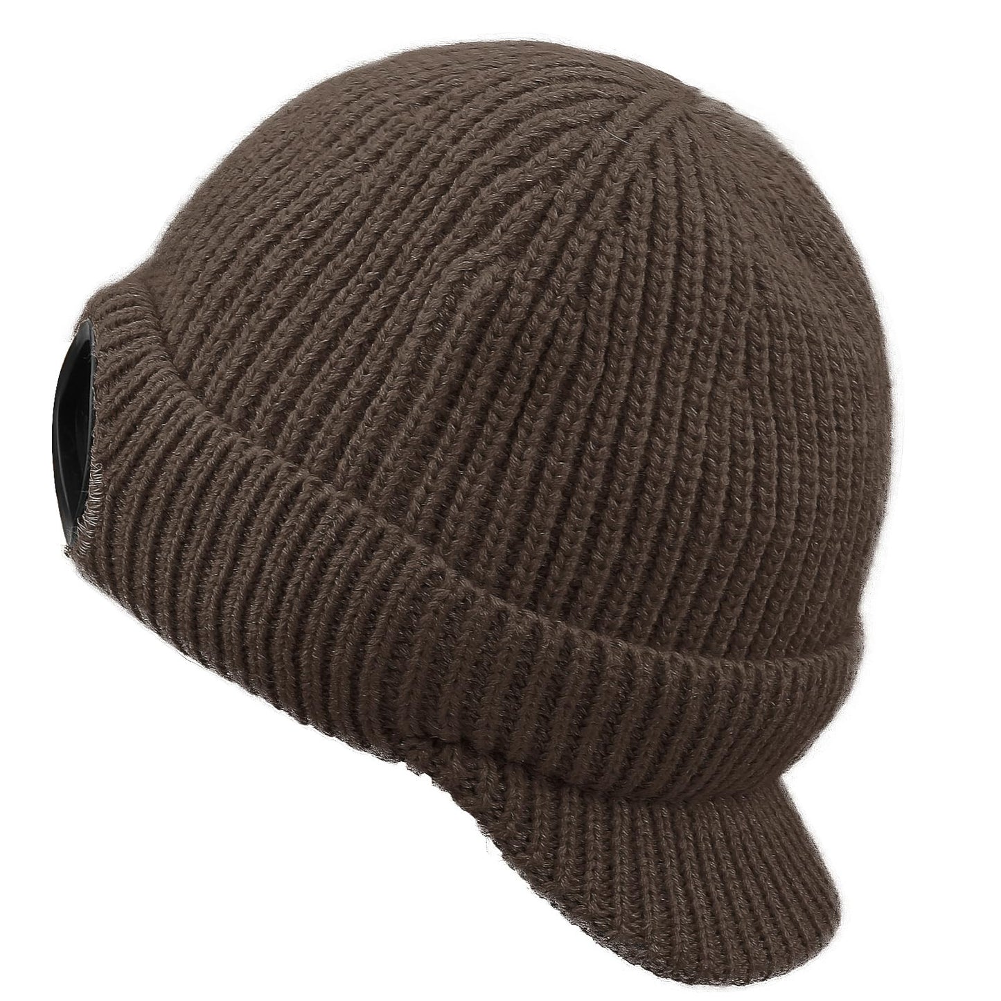 Croogo Winter Men Hat Knit Cable Visor Beanie with Fleece Lining Newsboy Cap with Brim for Outdoor Sport Beanies,Brown-DNBC1