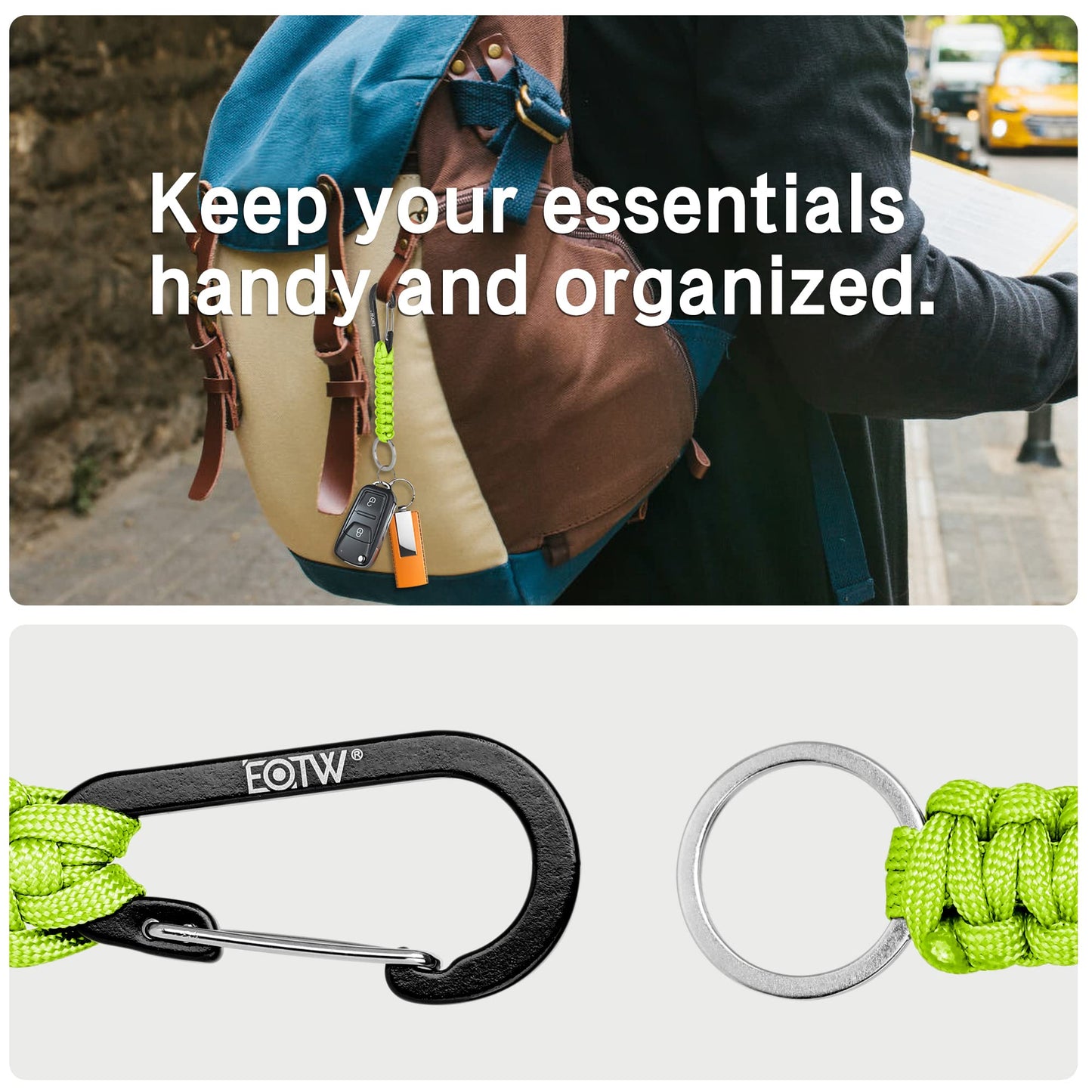EOTW Carabiner Keychain, Small Carabiner Clip with Paracord Keychain Mini Aluminum D Ring Key Organizer