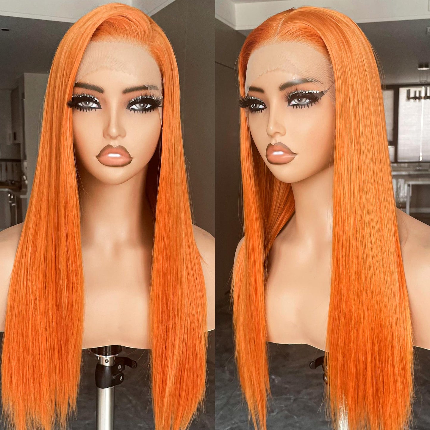 BLL Ginger Wig, Lace Front Wigs Pre-Plucked 13x4 Synthetic HD Lace Front Wigs Long Straight Glueless Ready to Wear Orange Wig For Black Women 26inch