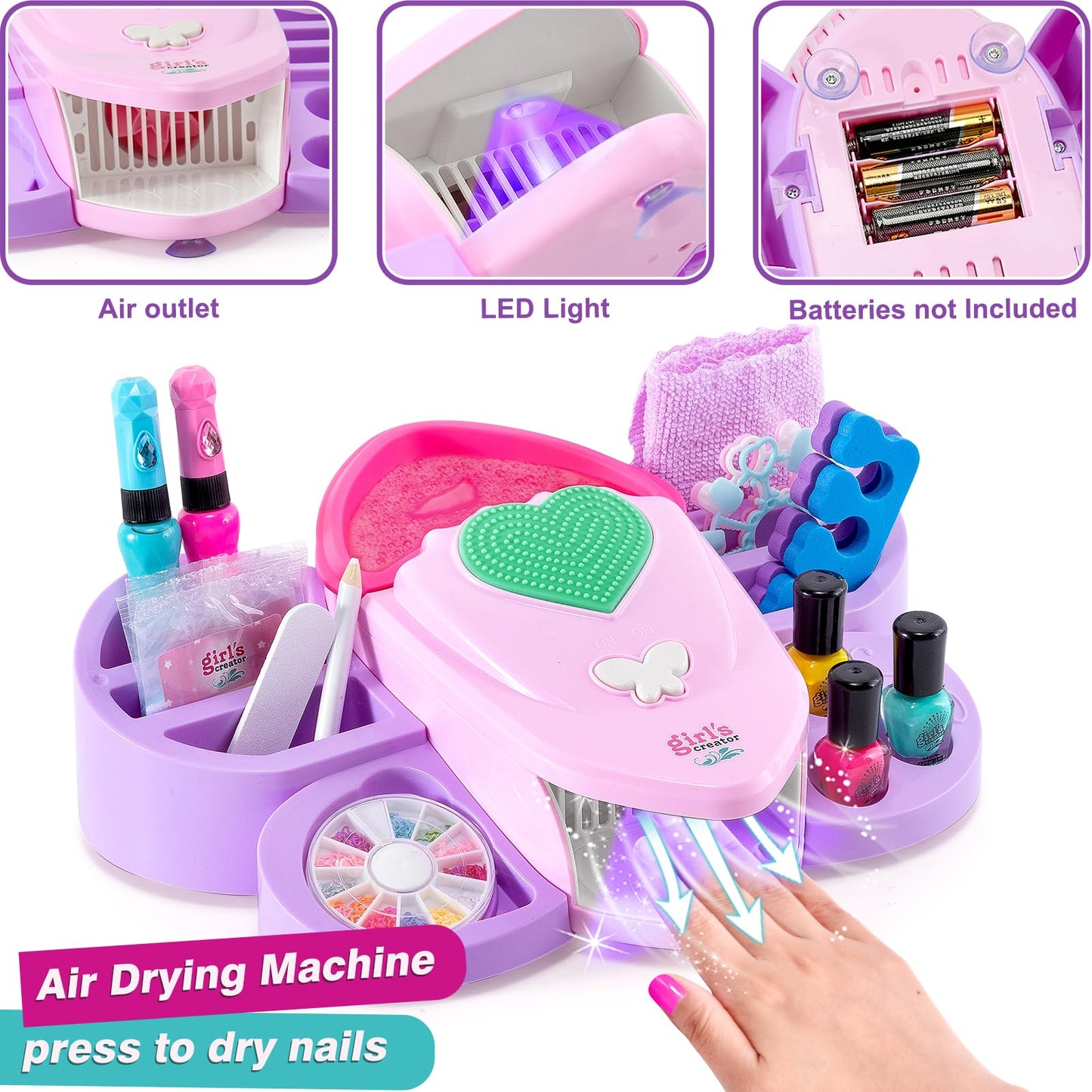 G.C Kids Nail Polish Set for Girls Toy 6-12 Years Old, Nail Art Kit Storage Desk with Nail Dryer&Hand Massage Spa Kit, Kid Manicure Salon Studio Stuff Christmas Birthday Gift Girl Ages 7 8 9 10 11 12