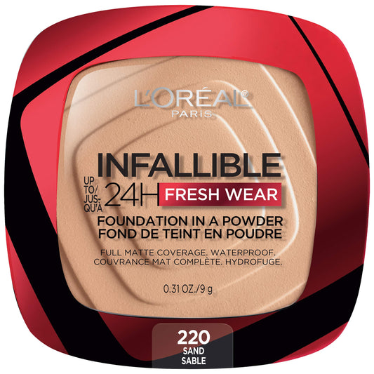 L'Oreal Paris Makeup Infallible Fresh Wear Foundation in a Powder, Up to 24H Wear, Waterproof, Sand, 0.31 oz.