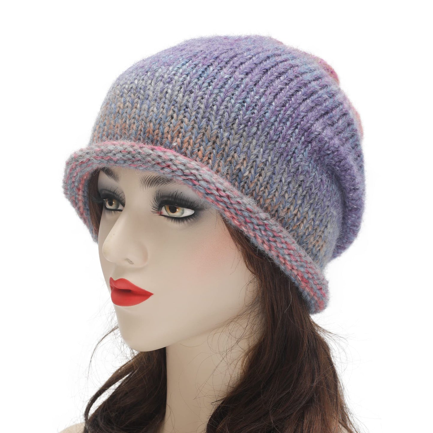 ZLYC Women Knit Slouchy Beanie Hats Soft Winter Stretch Skull Cap (Gradient Purple)