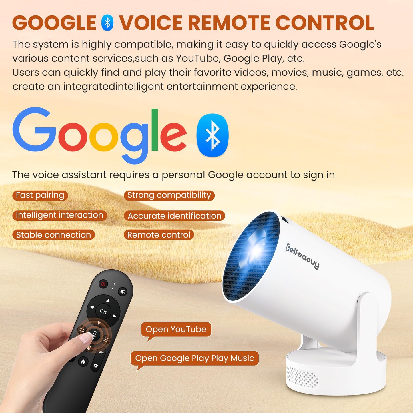 Mini Projector 4K with WiFi Bluetooth 5.4 - Smart Portable Projector for Bedroom & Home Cinema, Netflix Certified, Auto Keystone, Android 11, Voice Control, Air Mouse Remote (HY300Ultra)