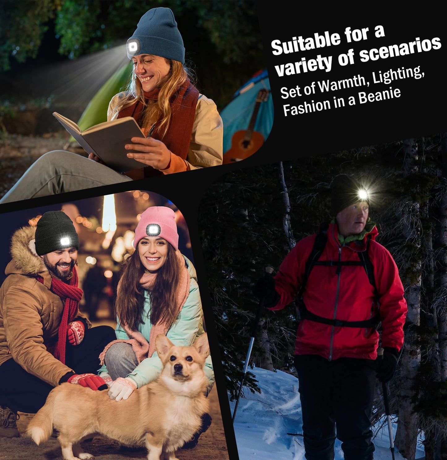 Hatlight for Men Unisex LED Beanie with Two Lamps Hands Free Knit Headlamp Hat with Light Winter hat