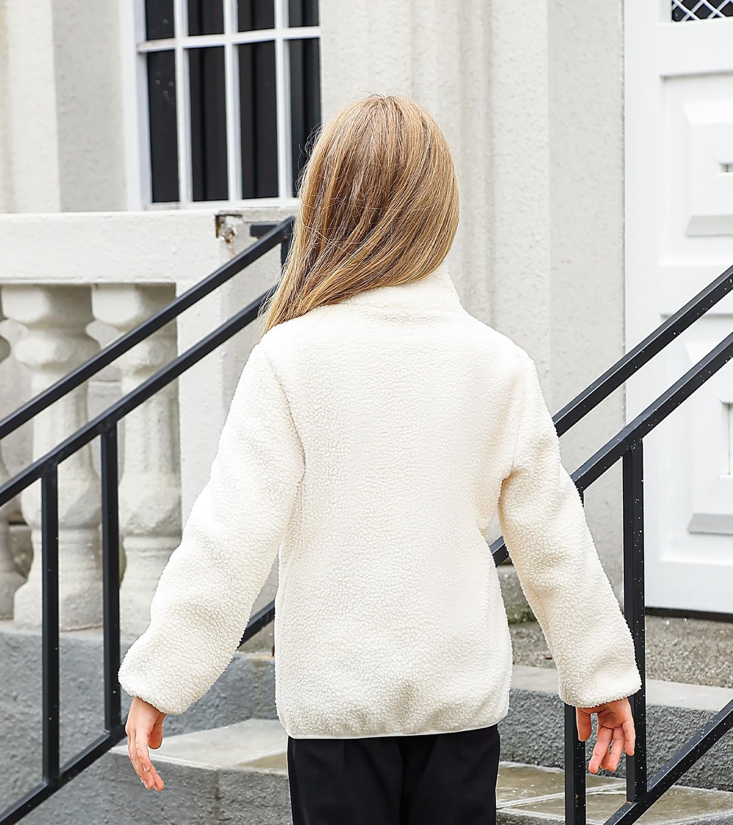 Fanient Girls Jacket Fleece Coat Sherpa Fuzzy Jackets Full Zip Outwear Jackets Solid Beige Long Sleeve Winter Coats Size 7-8