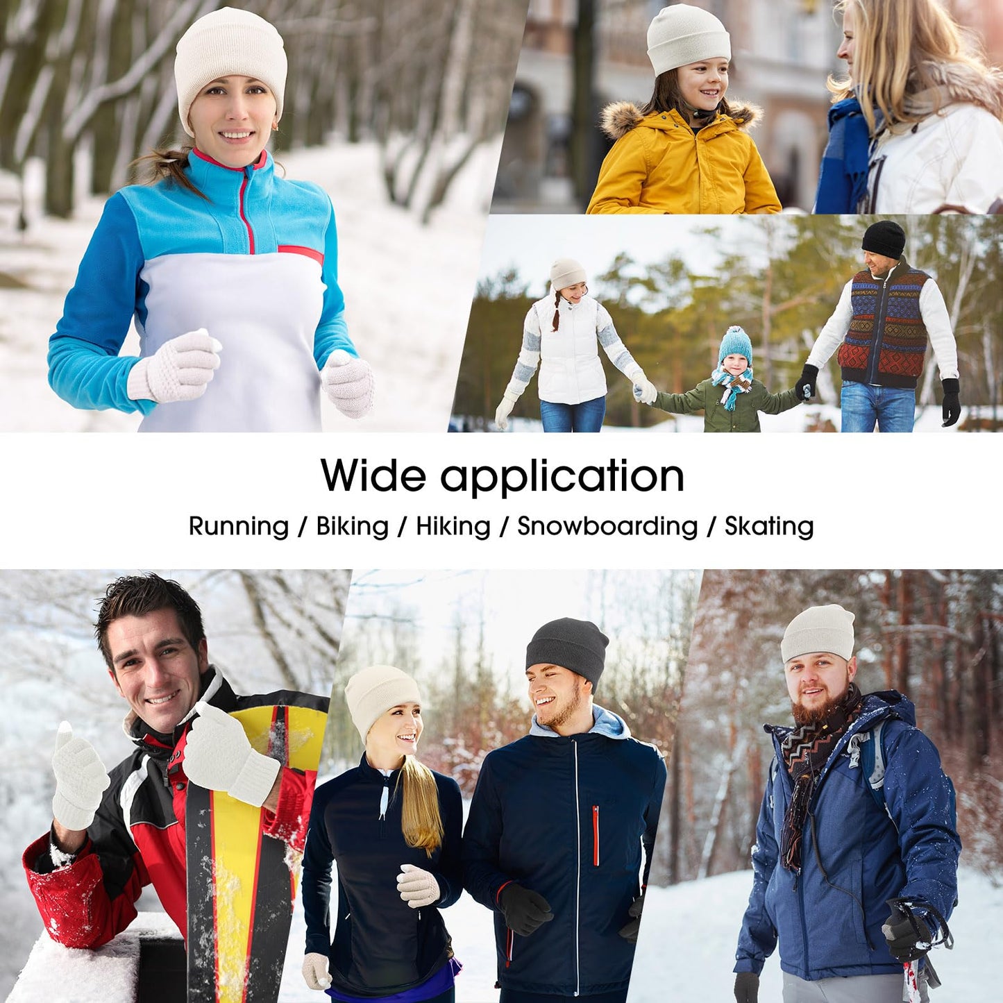 SATINIOR 6 Pieces Women Knit Beanie Hats Touchscreen Gloves Set for Winter Cute Hats Soft Skull Cap Gifts for Christmas(White,Simple Style)