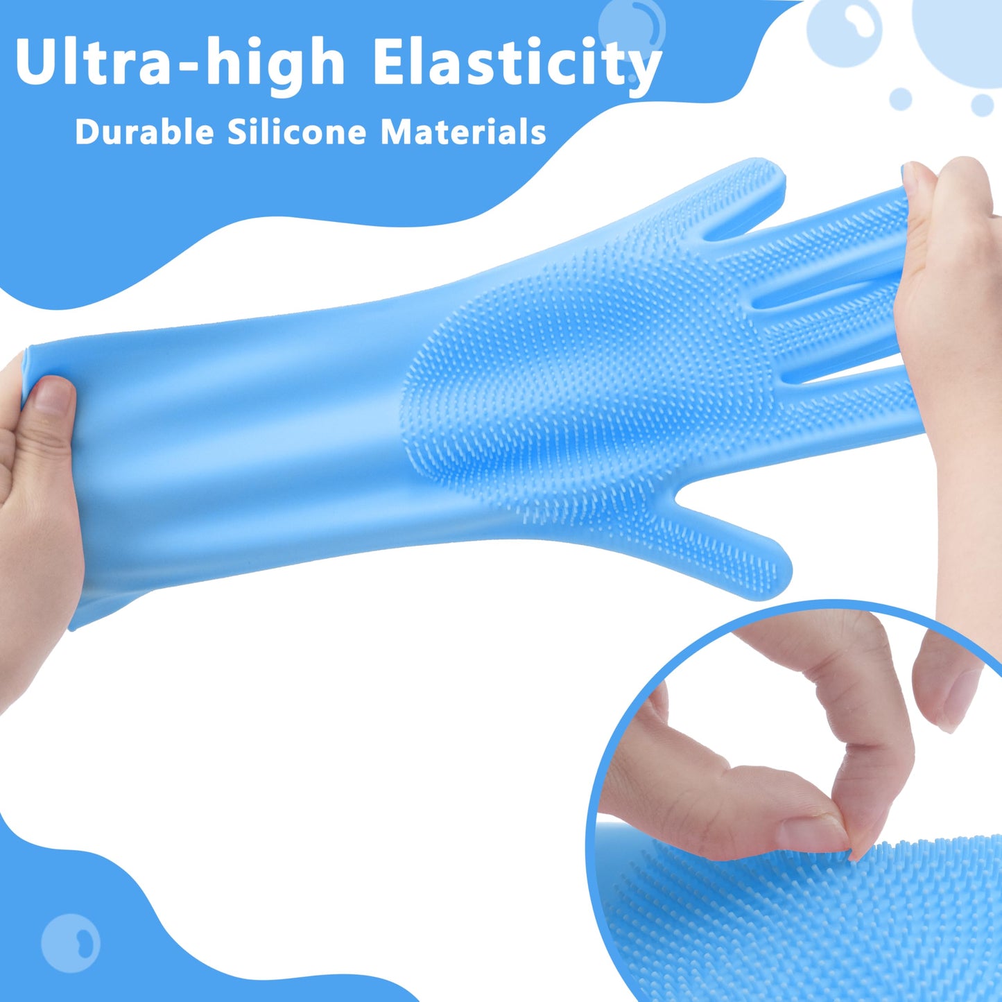 Maiiu Pet Grooming Gloves—Heat Resistant Dog Washing Gloves with High-Density Teeth, Dog Bath Scrubber with Enhanced Five Finger Design, Silicone Gloves for Dogs and Cats Bathing, Massage (Blue)