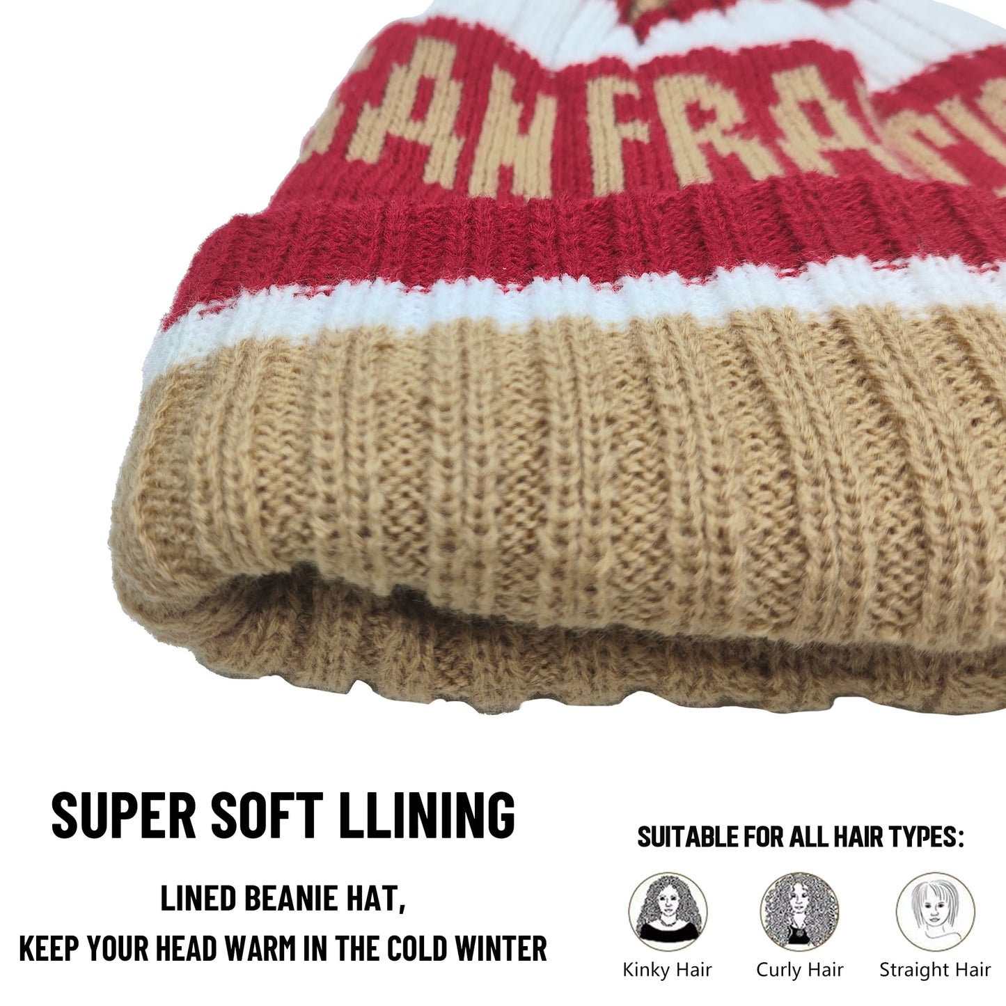 San Francisco Beanie Knit Hat with Pom Winter Cuffed Cap Sport Fans Gift