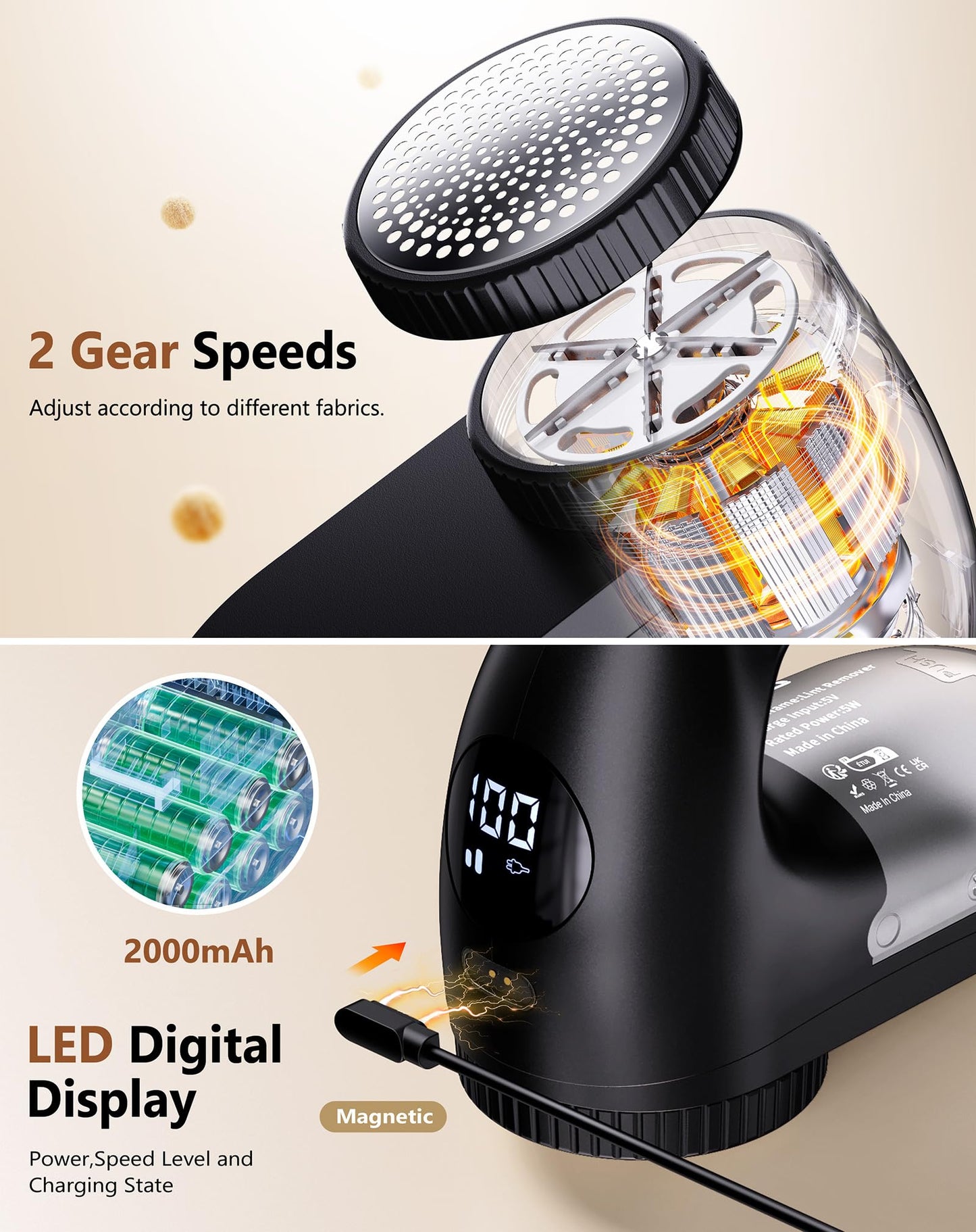 PKBD IPX6 Waterproof Washable Electric Fabric Shaver and Lint Remover, Rechargeable Sweater Defuzzer with 3 Free Extra Blades, Quickly and Effectively Remove Fluff,Fuzz,Bobbles for Clothes, Dark Black