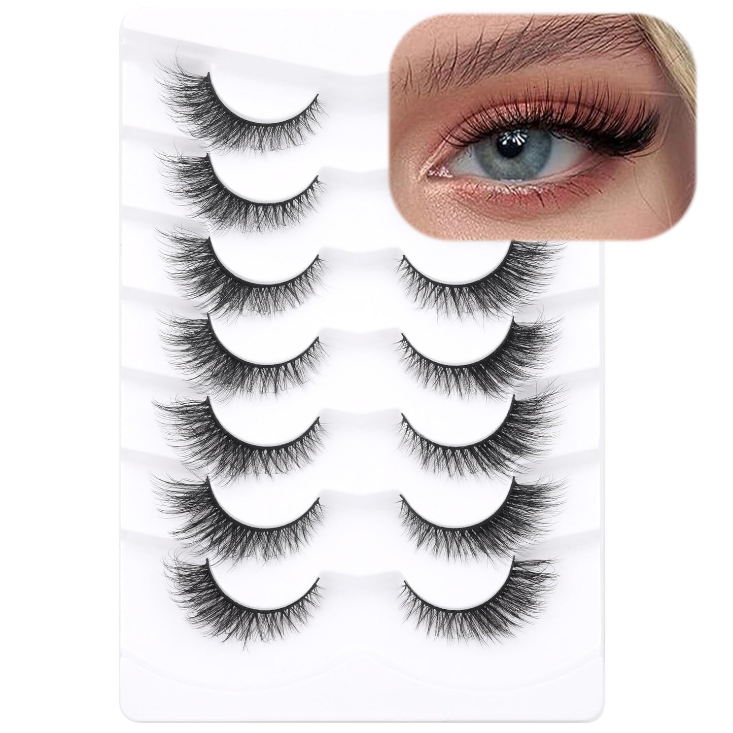 False Eyelashes Cat Eye Lashes Natural Fluffy Eyelashes Wispy Strip Lashes Mink Volume Fake Eyelashes 7 Pairs Natural Lashes Cat Eye ALICROWN