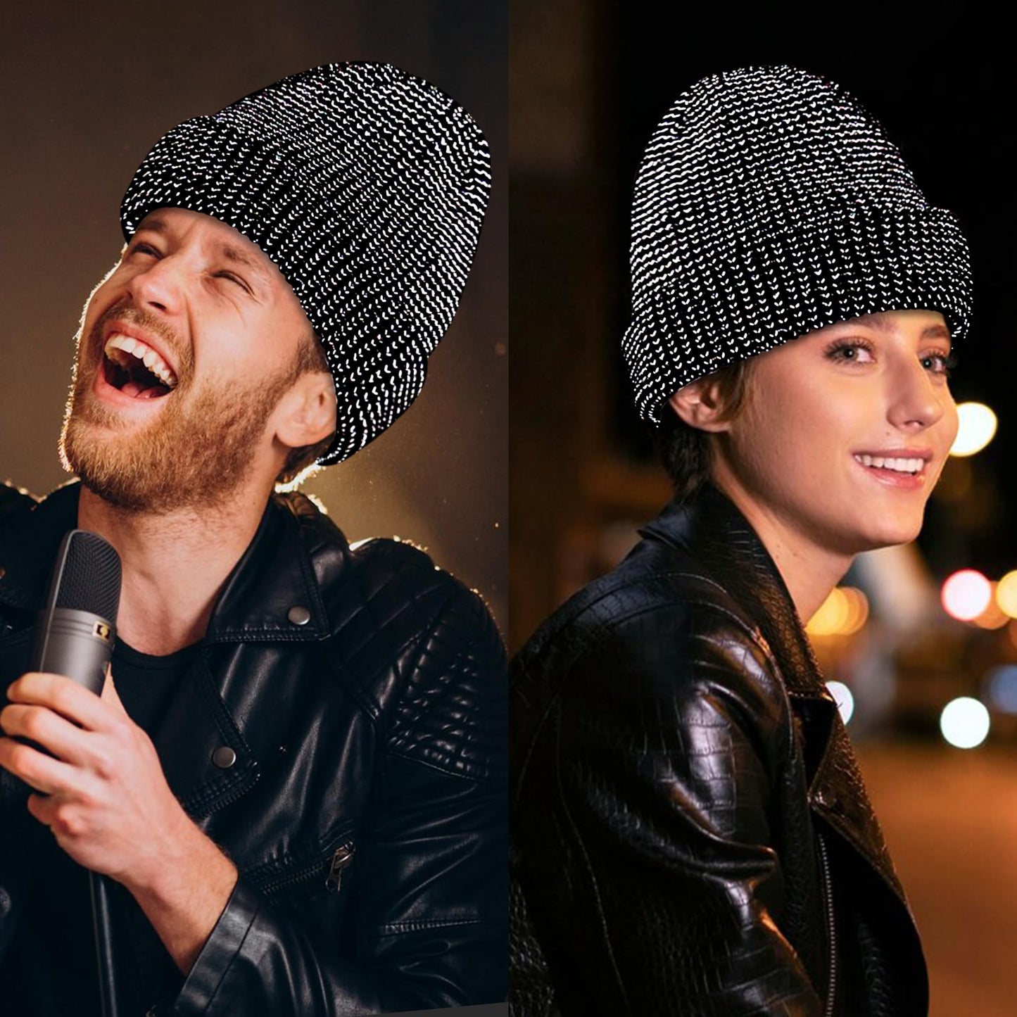 Babalet Reflective Winter Beanie Hats for Women Men Adults, High Visibility Safety Knitted Polar Fleece Lined Black Hat Cap for Running Outdoor Sports Walking Cycling at Night, Grey