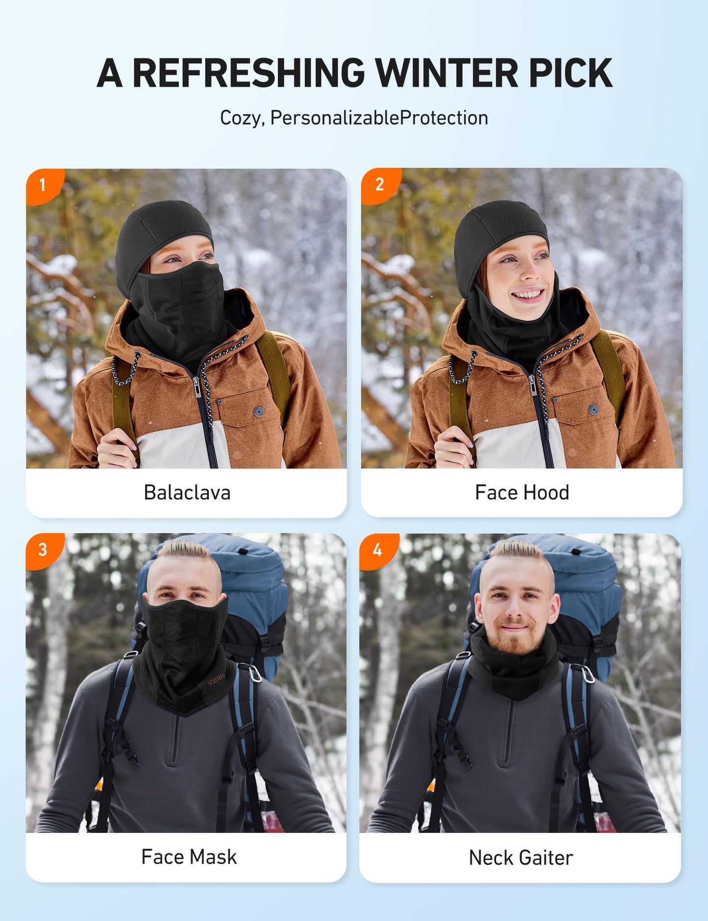 AstroAI 2 Pack Balaclava Ski Mask Winter Fleece Thermal Face Mask Cover for Men Women Warmer Windproof Breathable, Cold Weather Gear for Skiing, Outdoor Work, Riding Motorcycle & Snowboarding, Gray
