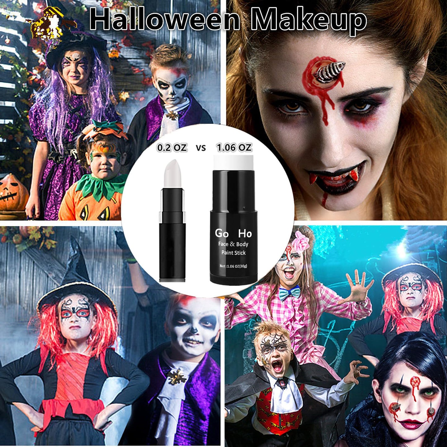 Go Ho Cream-Blendable Red Face Paint Stick (1.06 Oz),Full-coverage Red Body Paint Makeup for Adults Children Halloween Cosplay Clown Devil SFX Makeup,Waterproof Red Makeup Stick