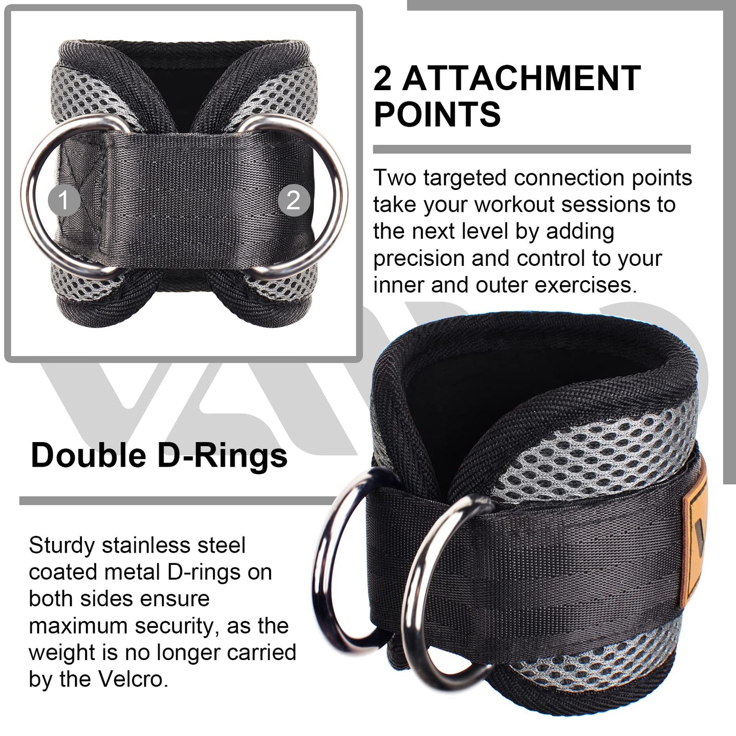 VAIIO Ankle Straps for Cable Machines,Adjustable Comfort fit Neoprene, Reinforce Double D-Ring - Premium Ankle Cuffs to Improve Abdominal Muscles, Lift The Butts, Tone The Legs for Men & Women