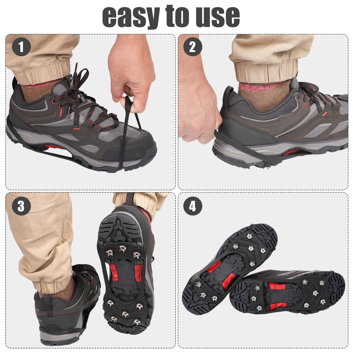 2 Pairs Crampons Spikes, Ice Cleats Non Slip Gripper Spikes with 8 Steel Studs Traction Cleats Grips for Boots Shoes Climbing Mountaineering Hiking Walking on Ice Snow (M Size)