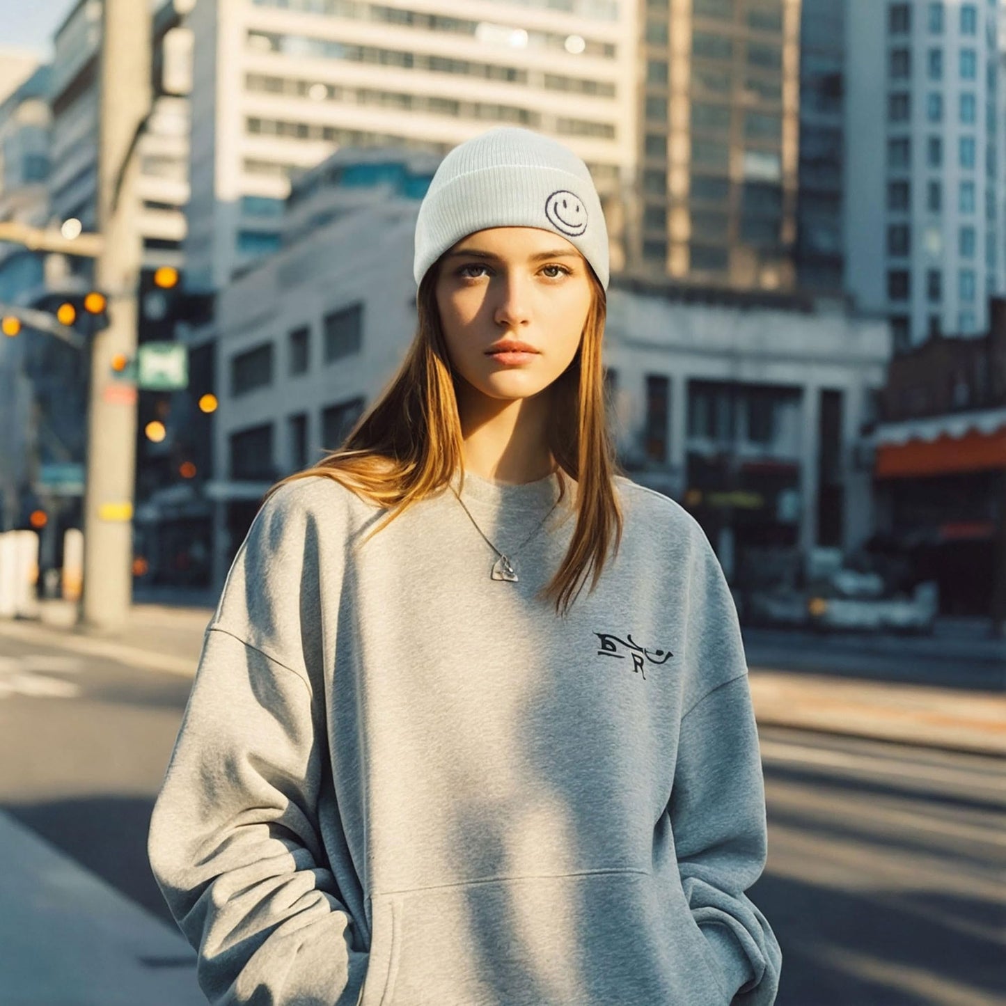 Croogo Winter Warm White Beanie Swag Knit Cuff Knitted Hat Smile Face Embroideried Fisherman Beanie Ski Caps,White-KH27