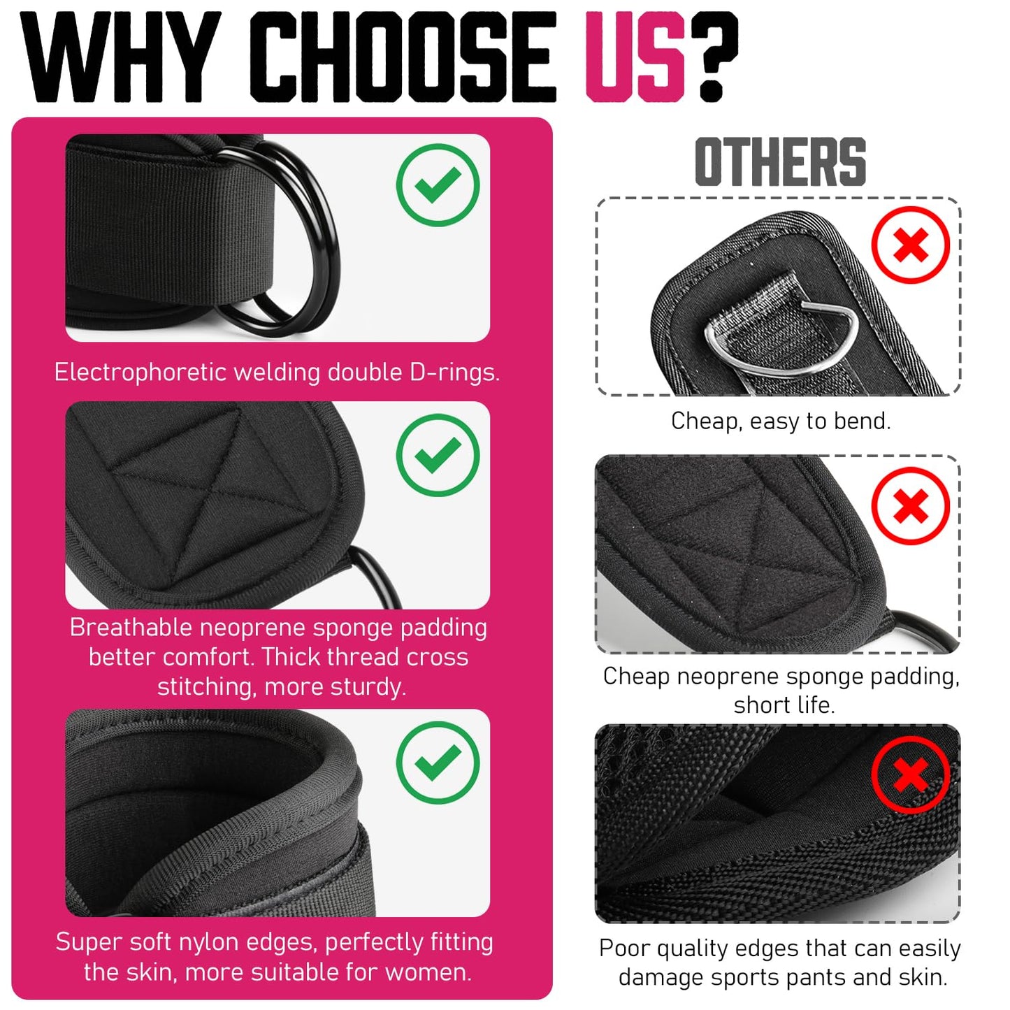 WALITO Gym Ankle Straps for Working Out - Glute Ankle Cuff Kickback Strap, Gym Cable Machine Accessories for Women Glute Leg Extensions, Hip Abductors & Lower Body Exercises Equipment