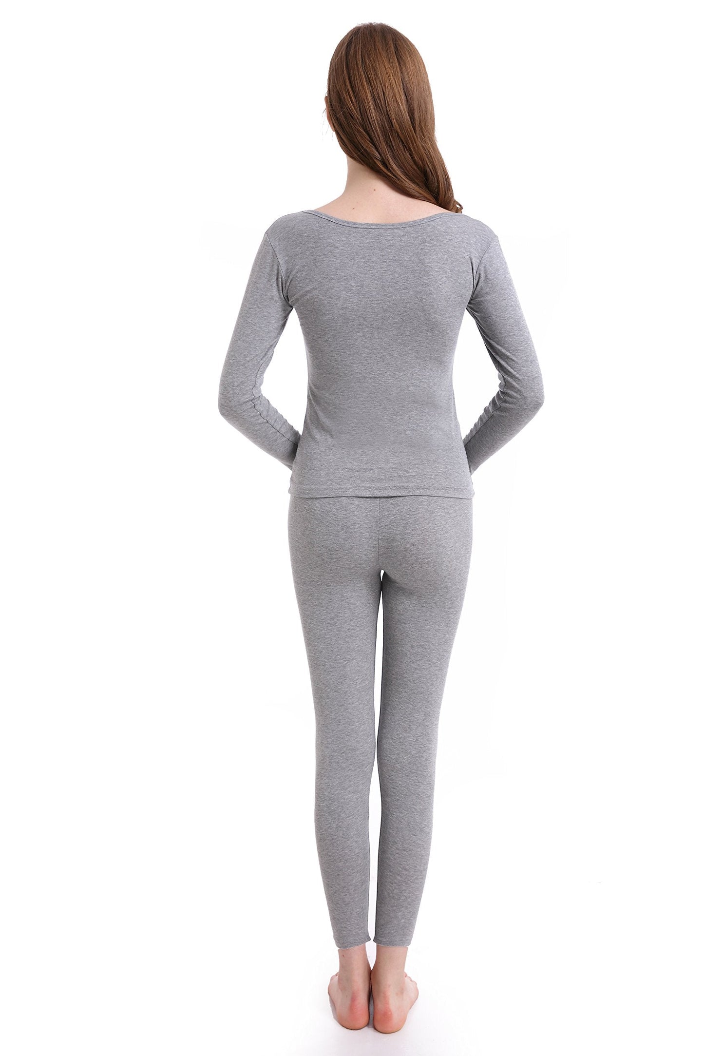 Winter Ultra Thin Long Johns Crew Neck Base Layer Thermal Underwear for Women Light Gray
