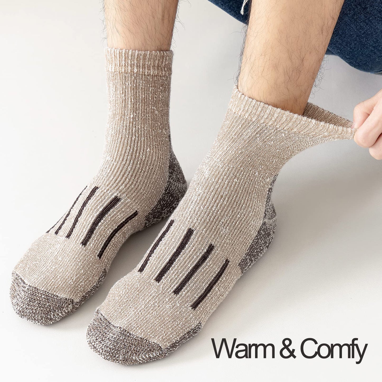 JORMATT Merino Wool Ankle Hiking Socks Men Outdoor Women Low Cut Camping Thermal Warm Cushioned Quarter Sock 3 Pairs, Mens Shoe Size 7-12