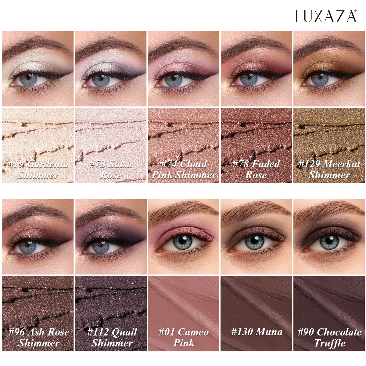 LUXAZA PRO 10PCS Eyeshadow Stick,Shimmer And Matte Brown Metallic Cream Eyeshadow Pencil Crayon with Smudge-proof & Waterproof,Eye Brightener Stick - Ash Rose