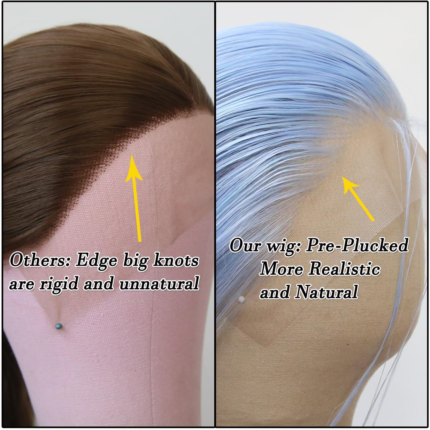 BTWTRY Light Blue Wig Long Straight Sky Blue Lace Front Synthetic Wigs Pre Plucked Natural Hairline for Black Women Heat Resistant Fiber Hair Cosplay Daily Wear Wig (Light Blue)