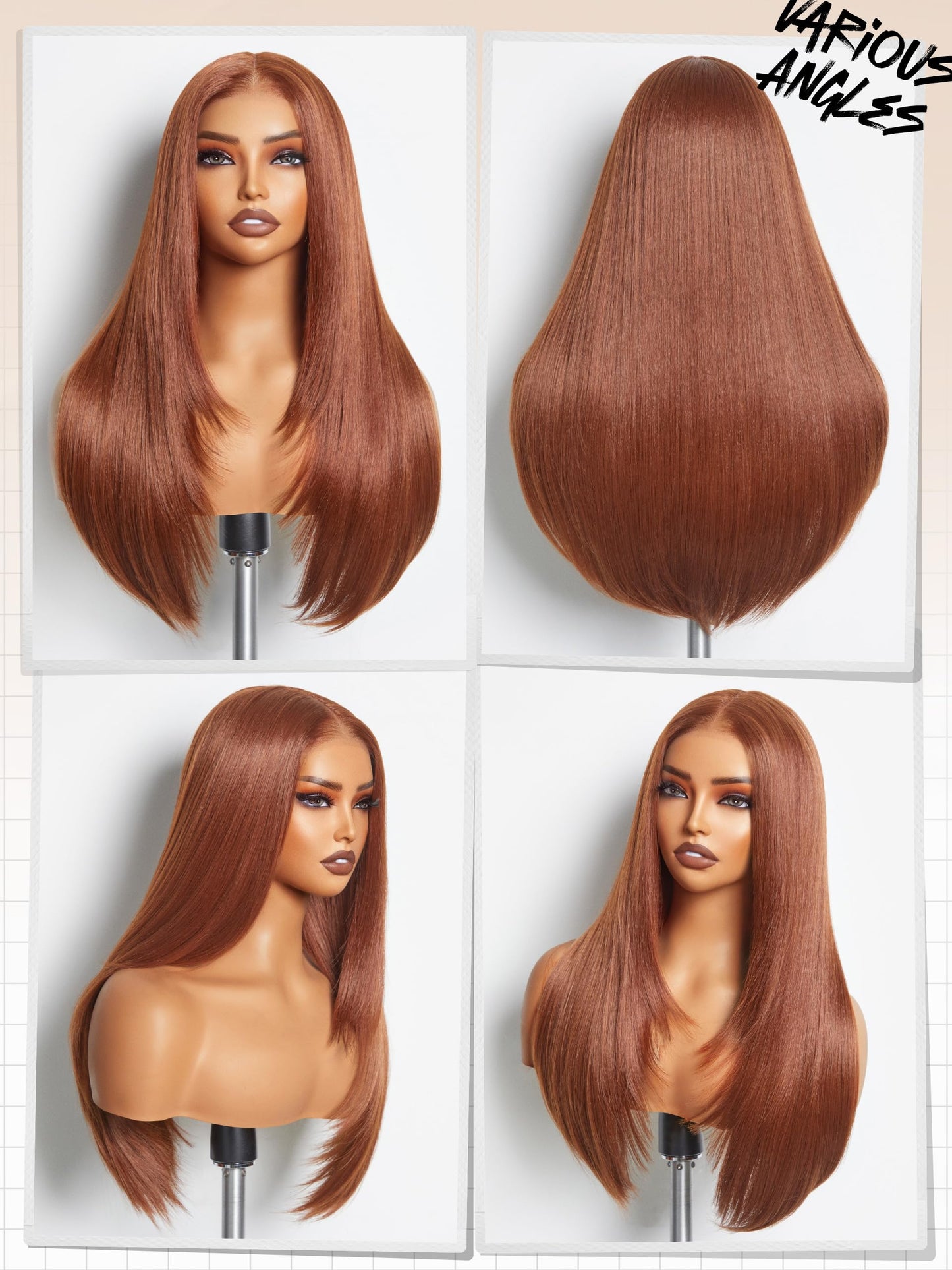 GORGIUS Auburn Brown Layered Wig Pre Cut Glueless Straight Lace Front Wig Middle Part Highlight Synthetic Closure Wig For Women Upgraded with Premium Fiber