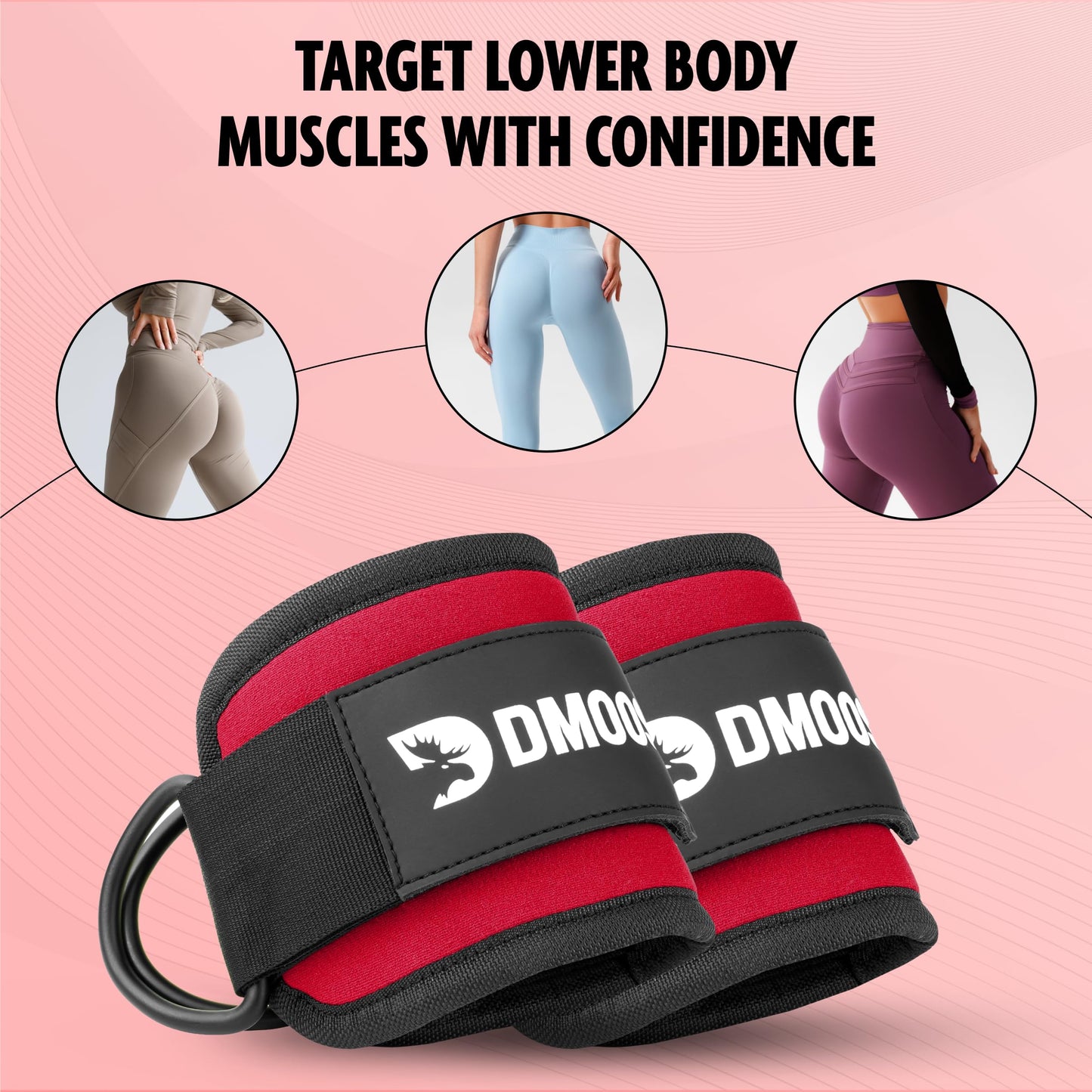 DMoose ankle straps for working out - One Size Fit with Premium Padding, ankle cable straps, leg kickback ankle strap, Booty Workouts, Leg Extension, Hip Abductors
