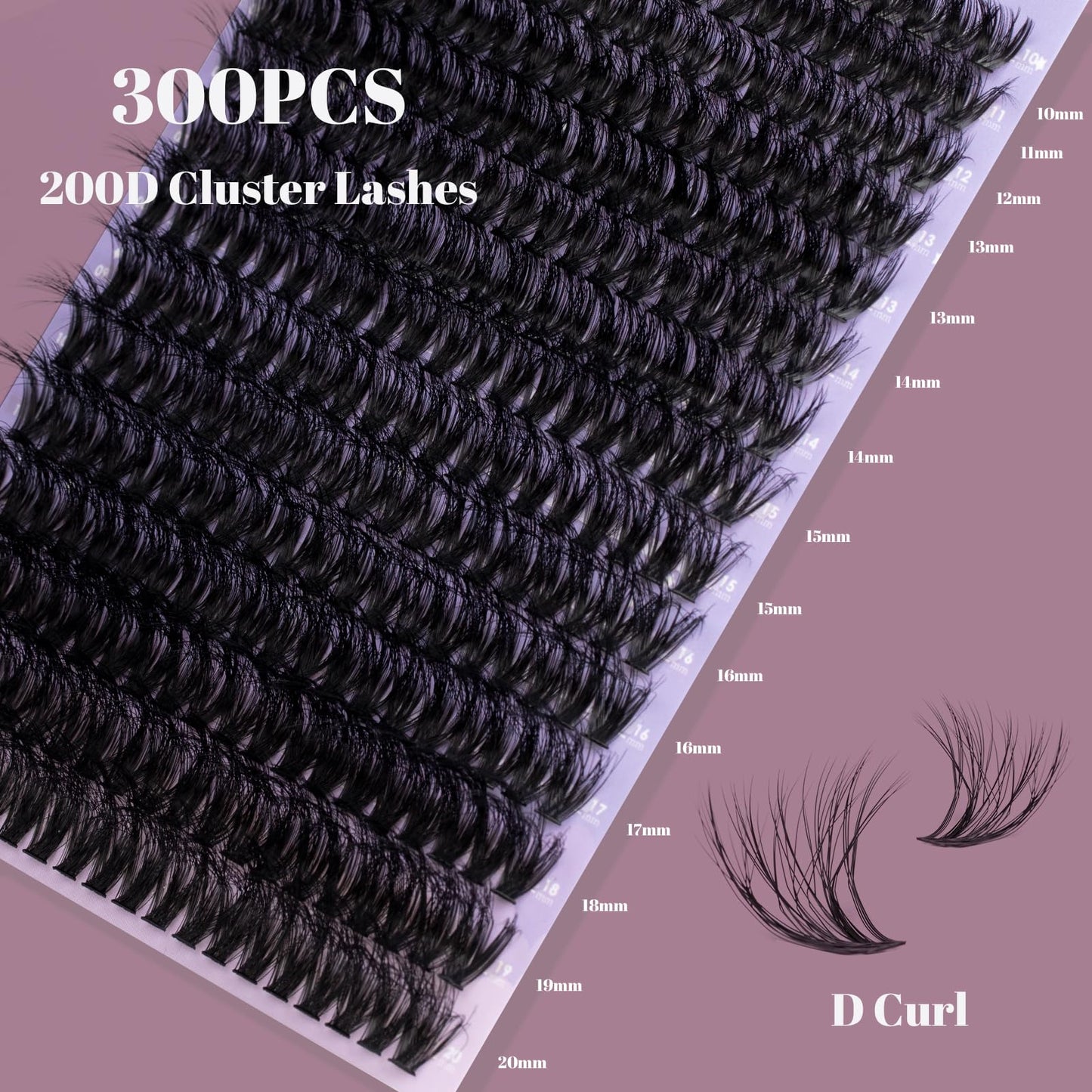 Ocean Pearl Lash Clusters 10-20mm 200D 300PCS Lashes DIY Lash Clusters Kit Individual Lashes Cluster Eyelash Extensions Fluffy Eyelashes Lash Extension Kit with Lash Bond+Seal+Remover+Tweezer-200D