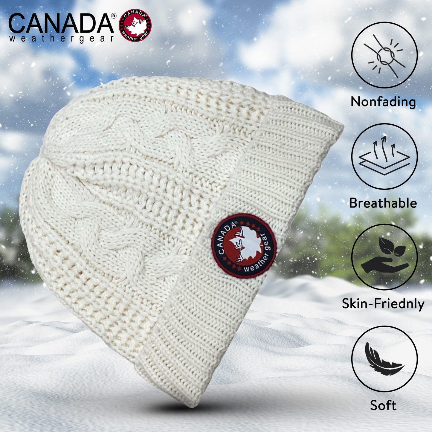Knitted Beanie for Women - Cozy Single Soft, Warm & Thick Womens Beanie - Stretchable, Breathable & Non Fading Winter Hats for Women & Girls (Ivory)