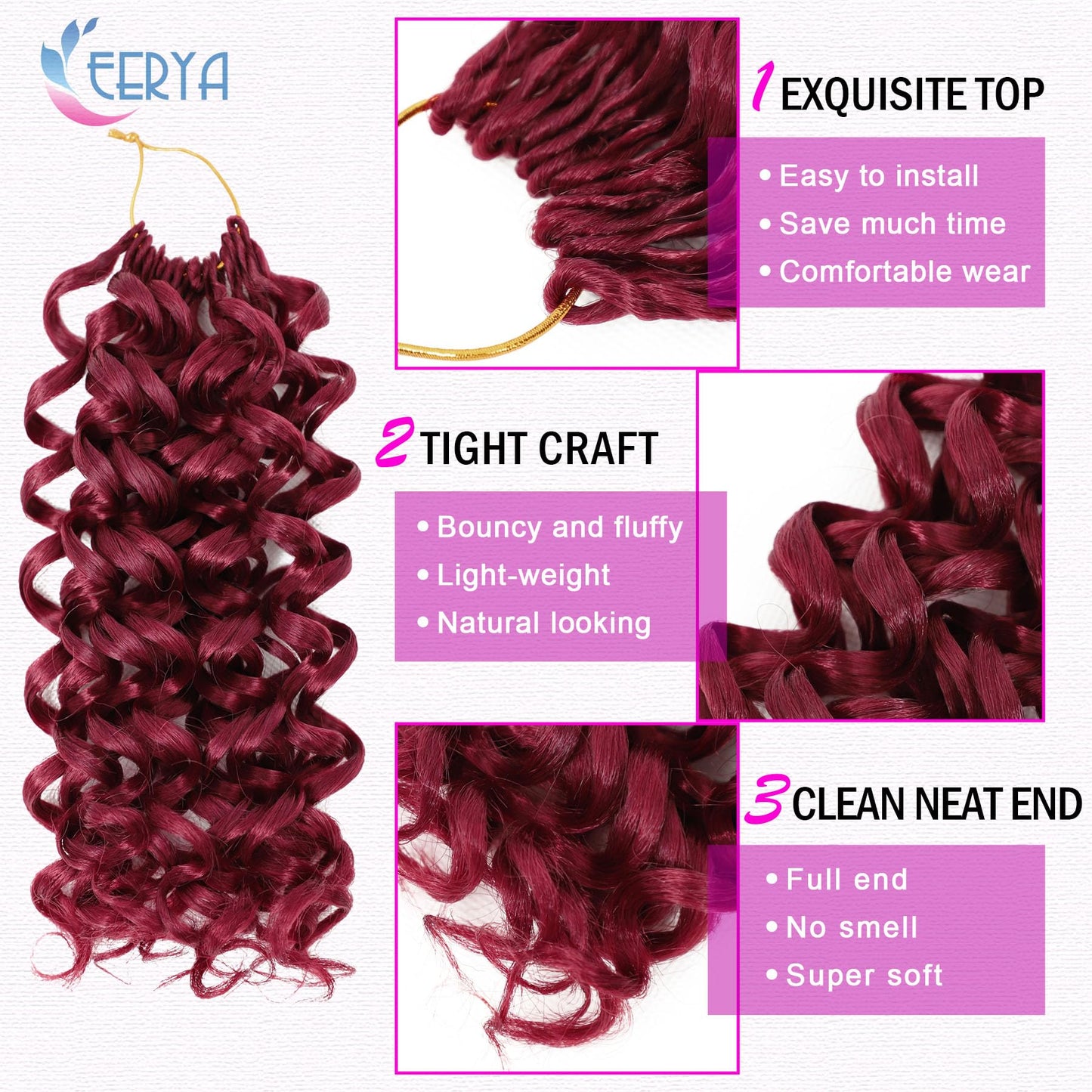 7 Packs GoGo Curl Crochet Hair 10 Inch Short Curly Crochet Hair for Women Burgundy Water Wave Beach Curl Deep Twist Crochet Braids Synthetic Braiding Hair Extensions (10 Inch, Burgundy)