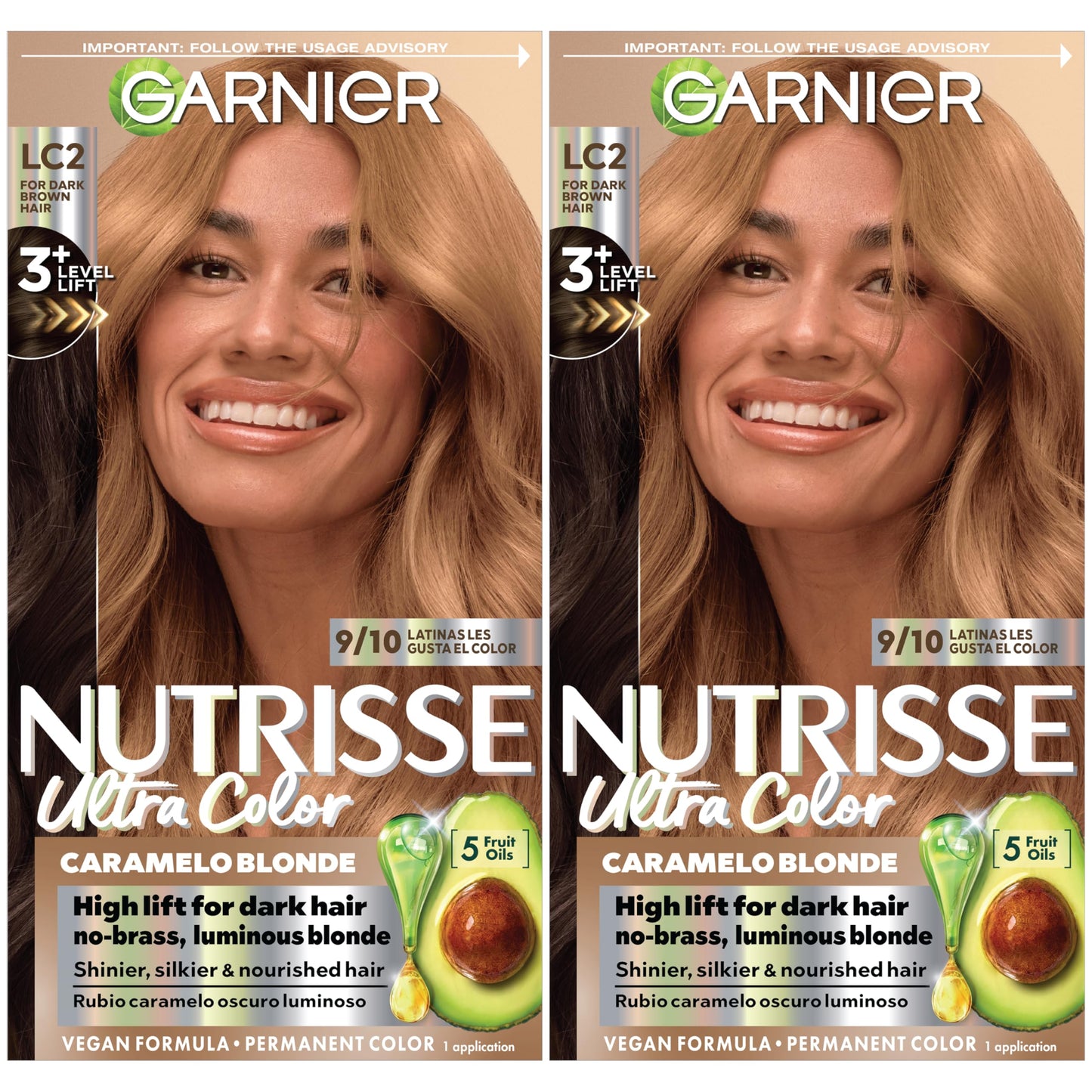 Garnier Nutrisse Ultra Color Nourishing Bold Permanent Hair Color Creme, LC2 Hi-Lift Dark Blonde (Coconut Flan), Pack of 2, Hair Dye Kit for 8 Weeks of Bold Hair Color Even on Dark Bases