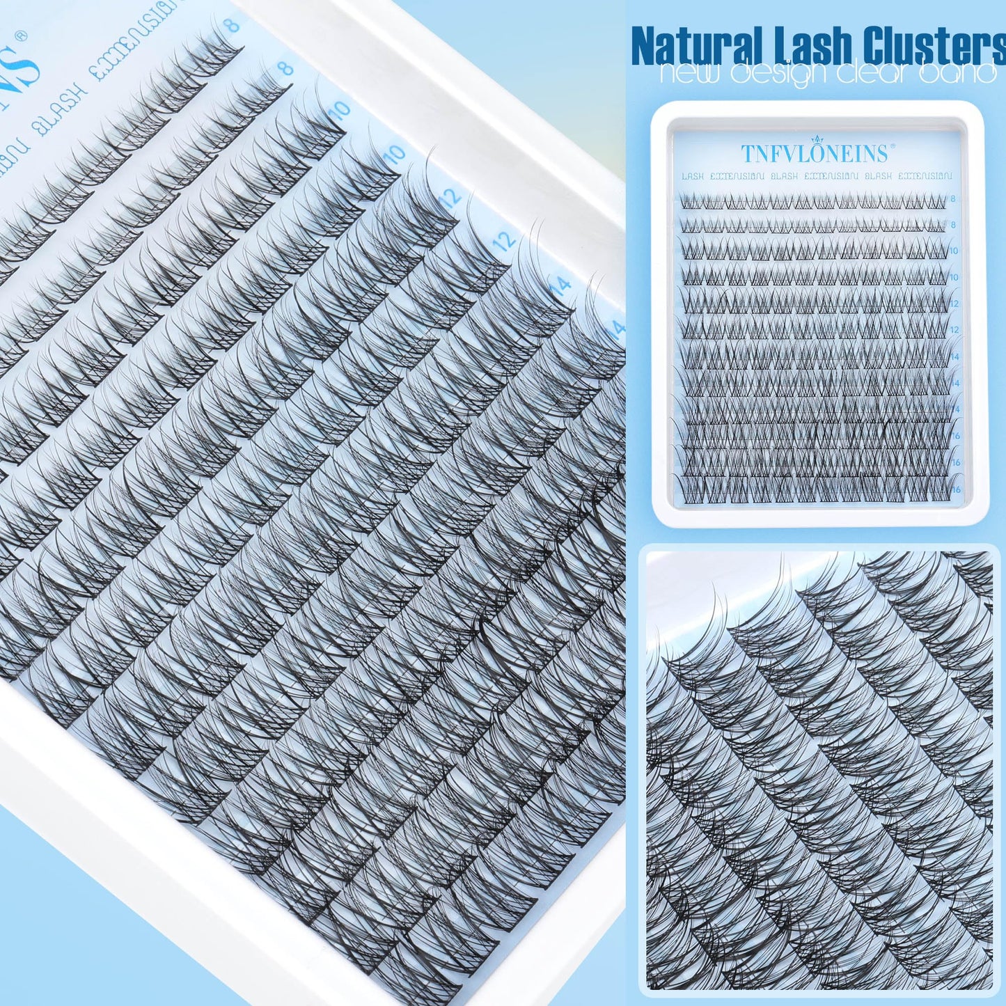 TNFVLONEINS Lash Clusters Kit Natural Lash Extension Kit Wispy Eyelash Clusters C Curl Eyelash Extension Kit Short Individual Lashes Clusters Eyelash Extensions Kit Waterproof Individual Lashes Kit