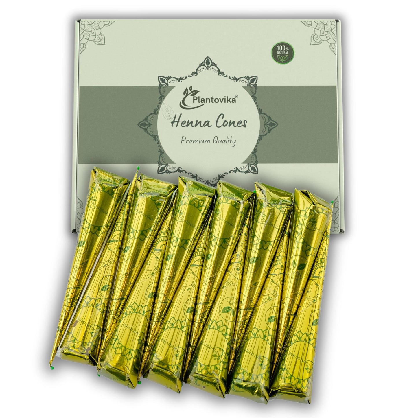 Plantovika 100% Natural and Pure Henna Cone or tube, Ready to use paste for Reddish Brown Hair Color, Long-lasting, No additives, Chemical free, Henna Hair Dye, Spot hair coloring (Pack of 12)